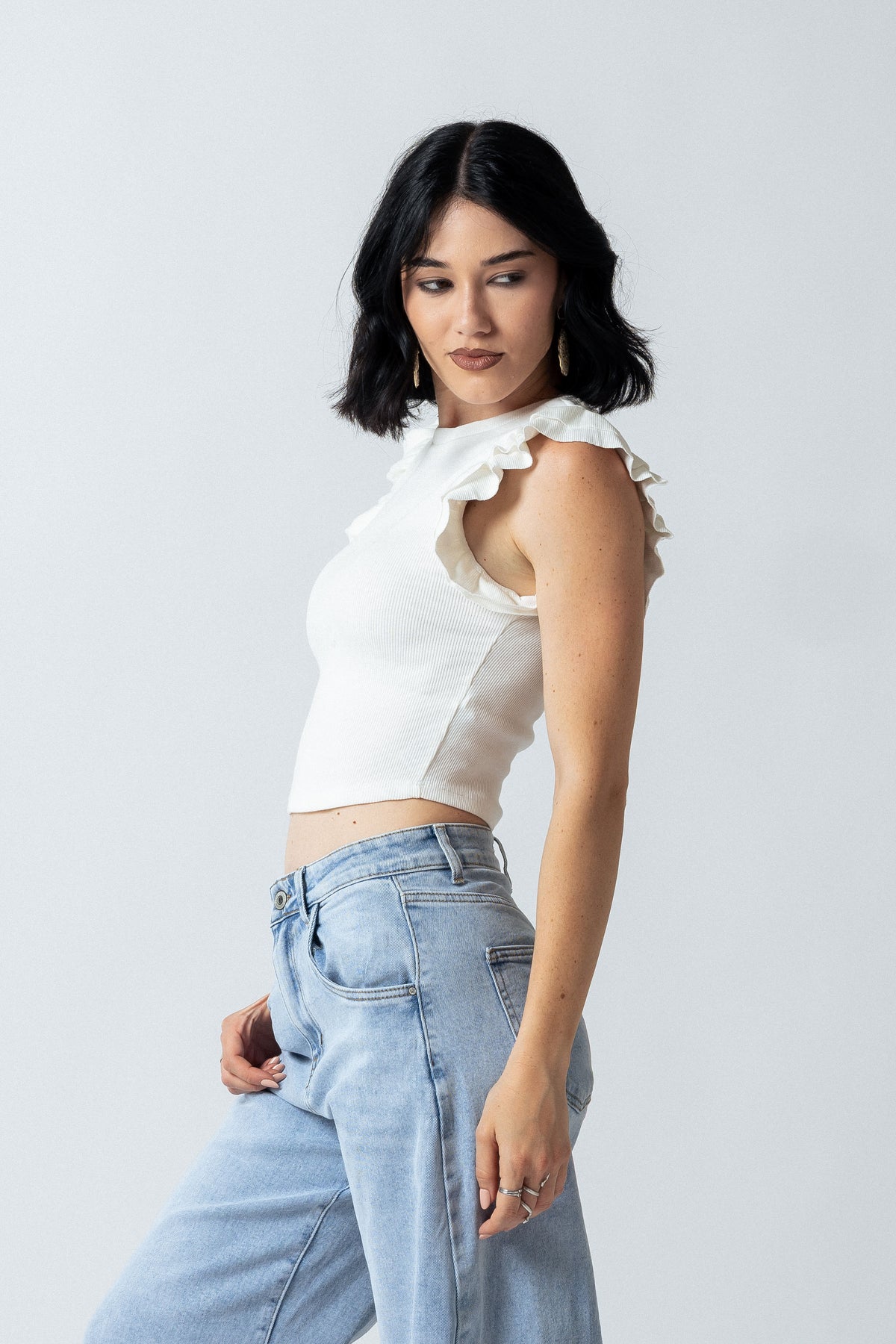 Top maniche con balze|Colore:Bianco latte