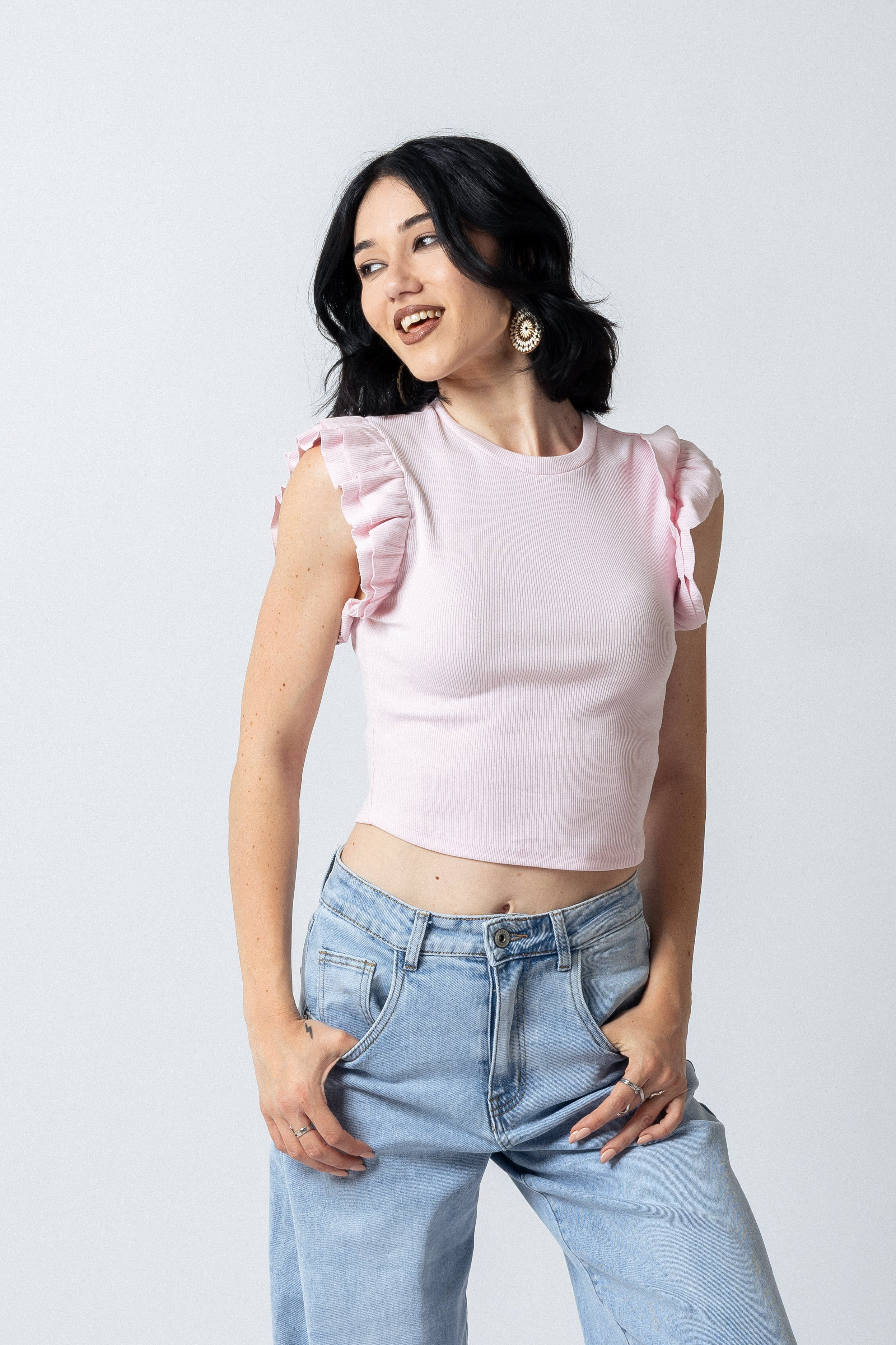 Top maniche con balze|Colore:Rosa chiaro
