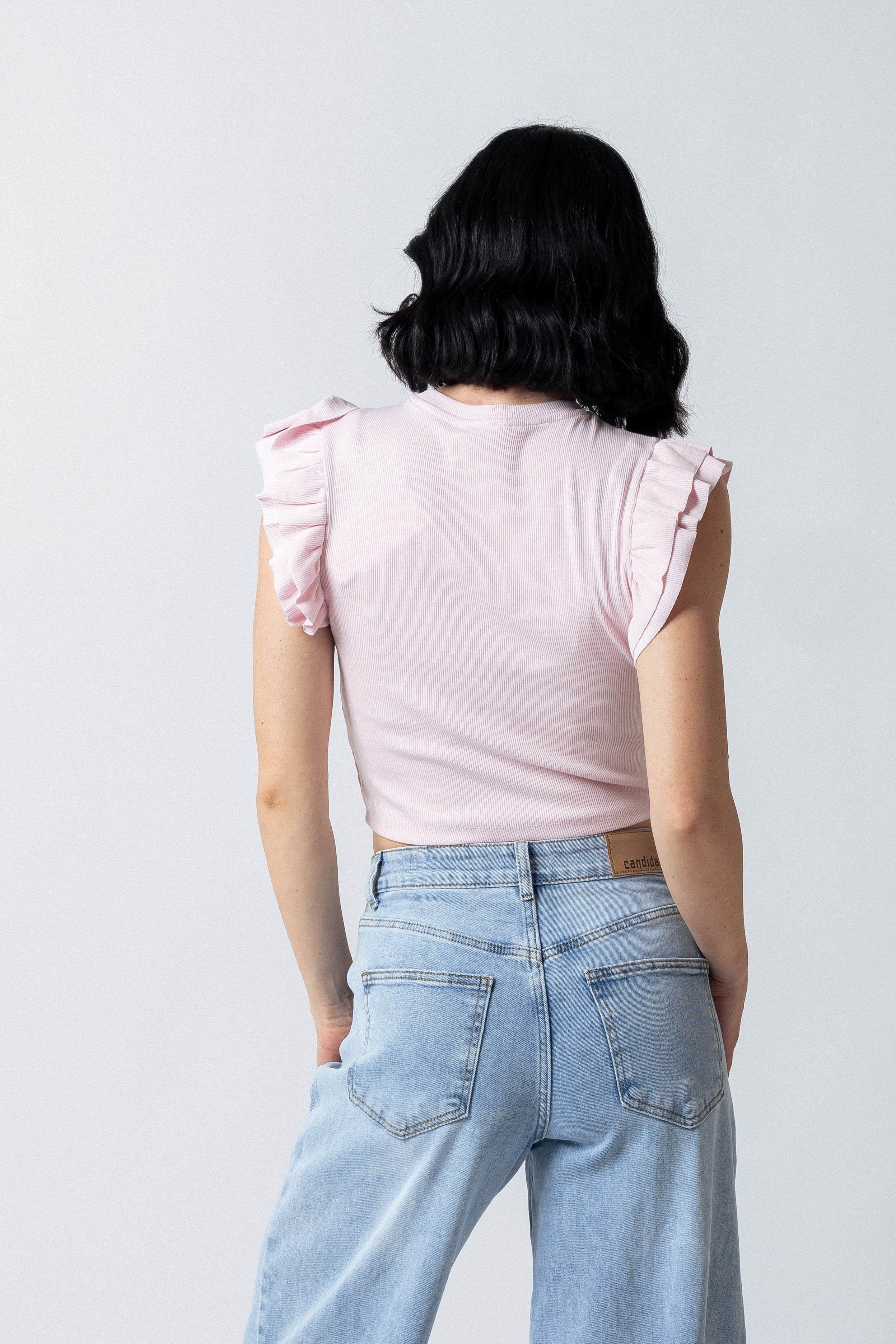 Top maniche con balze|Colore:Rosa chiaro