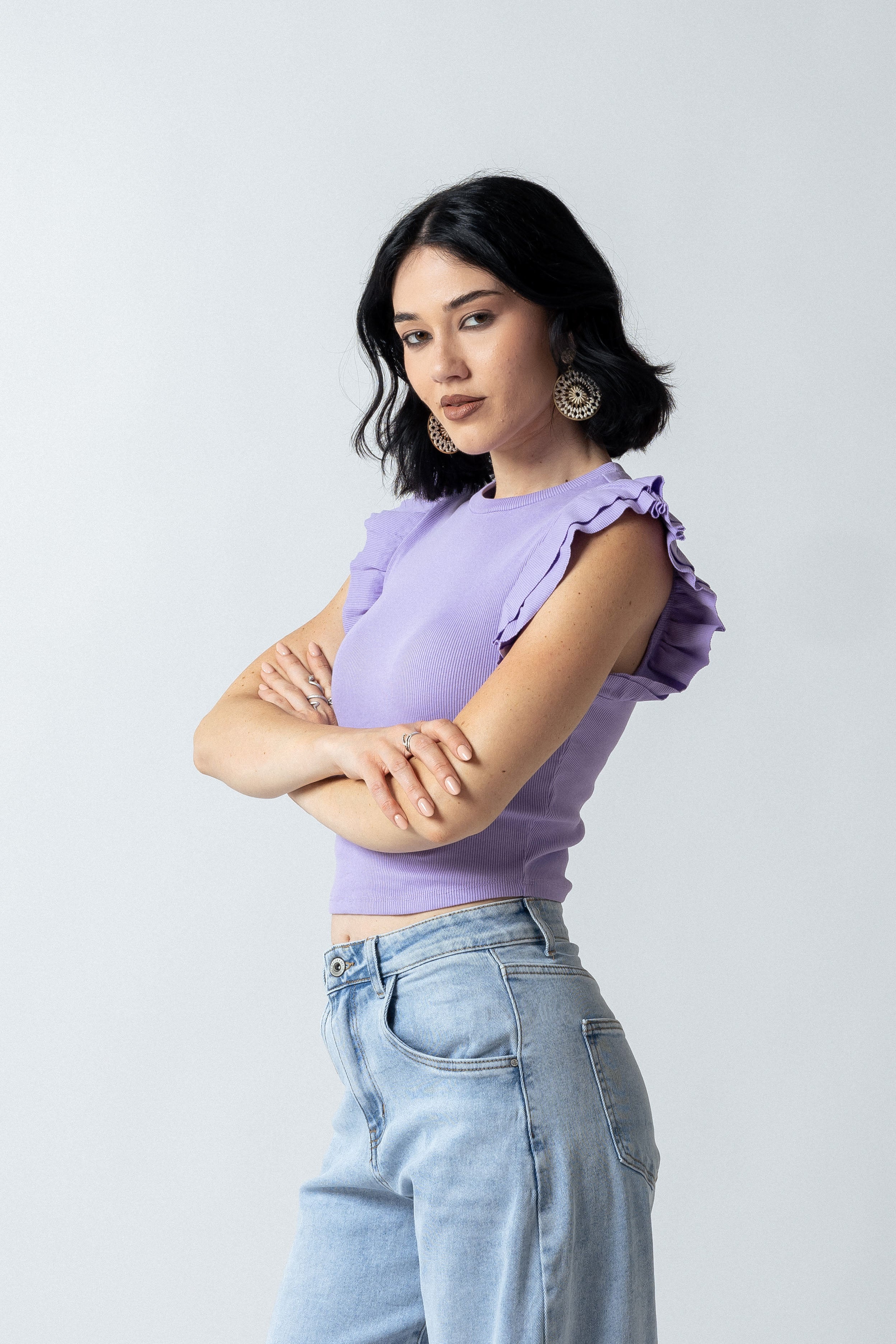 Top maniche con balze|Colore:Lilla