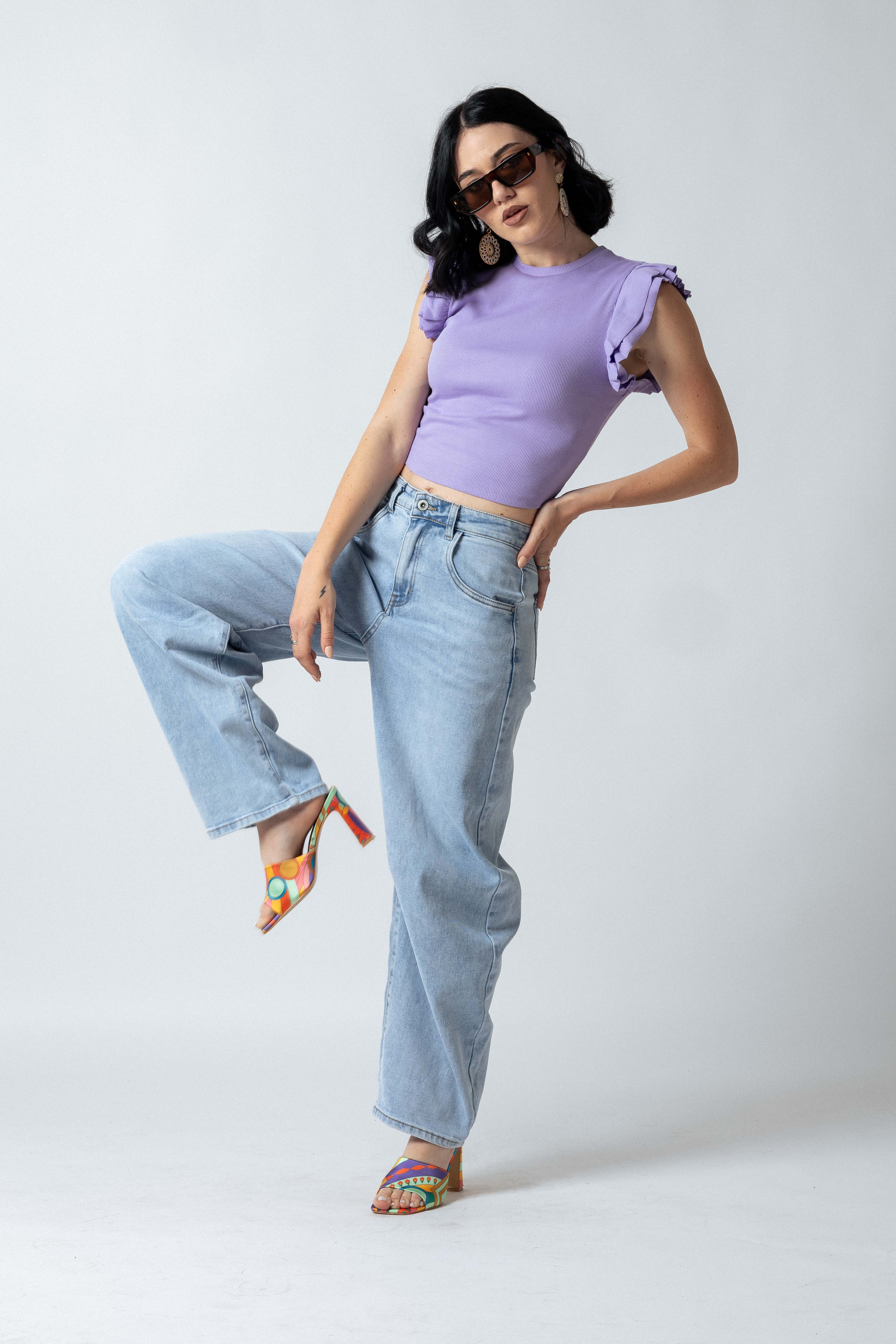 Top maniche con balze|Colore:Lilla