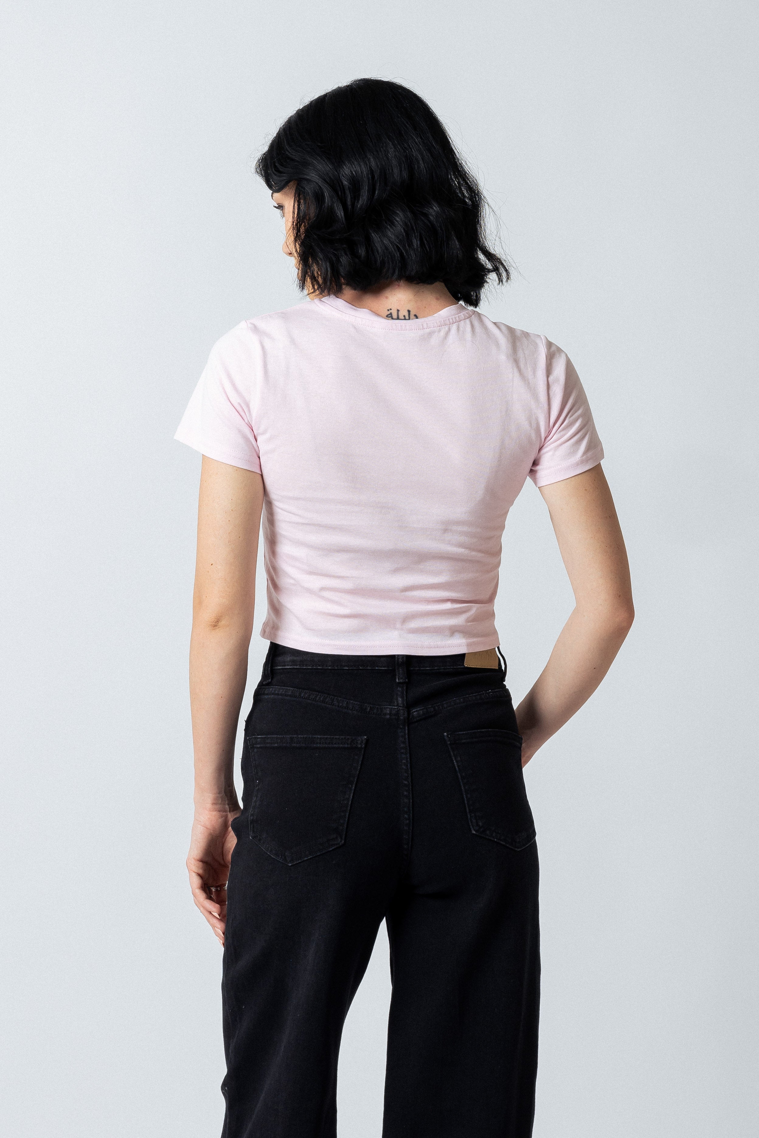 T-Shirt crop con stampa|Colore:Rosa chiaro
