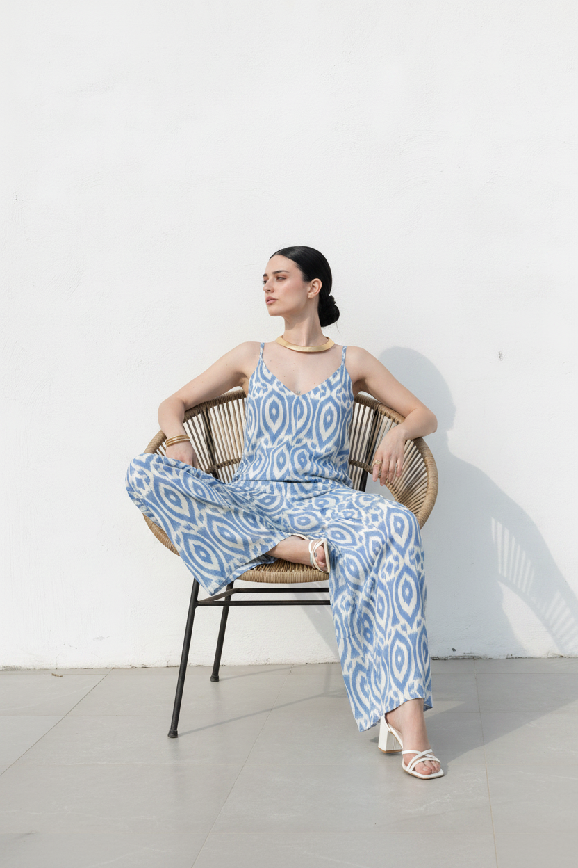 Tuta con stampa boho|Colore:Denim