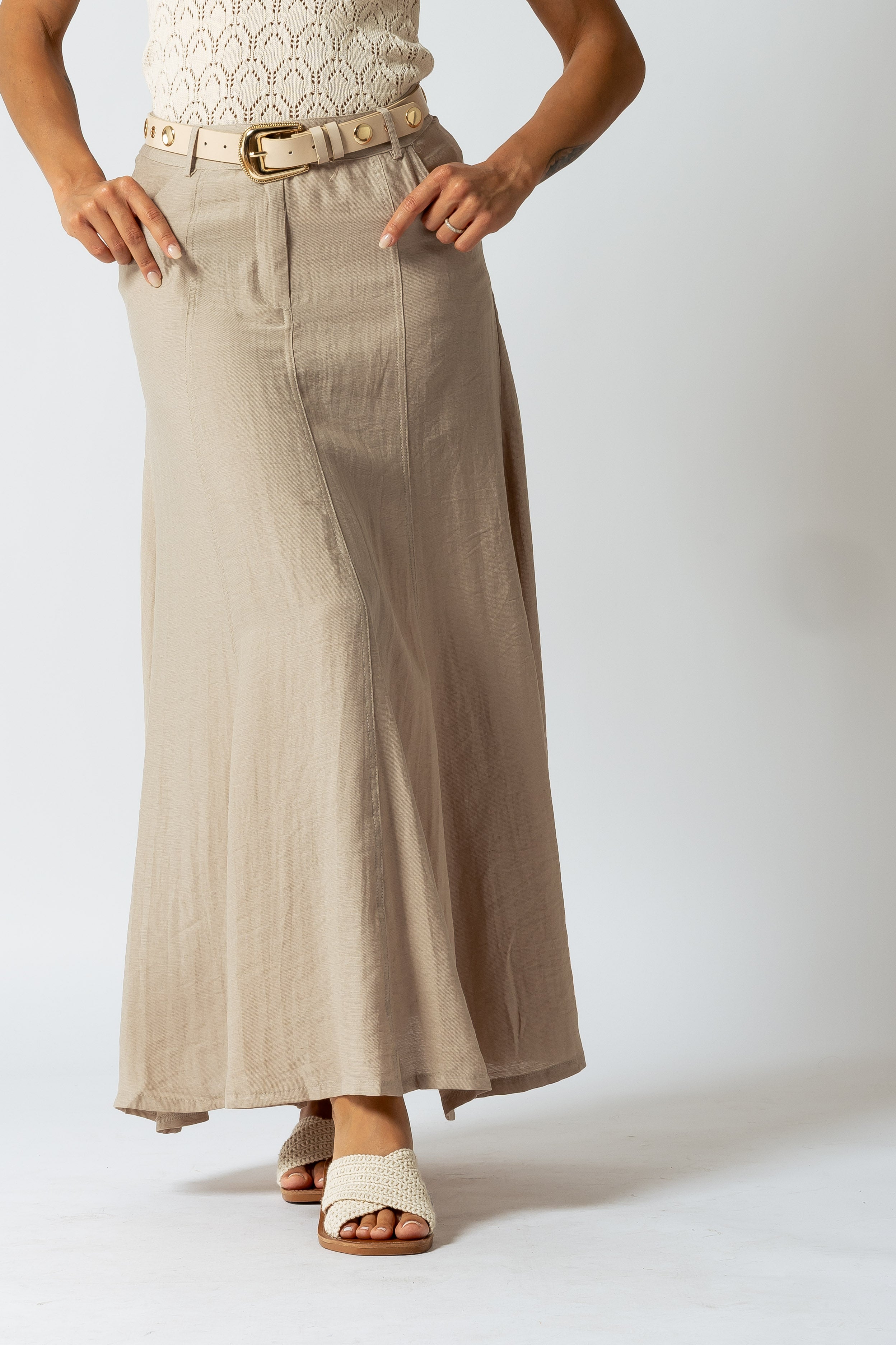 Gonna 5 tasche tessuto effetto lino|Colore:Kaki