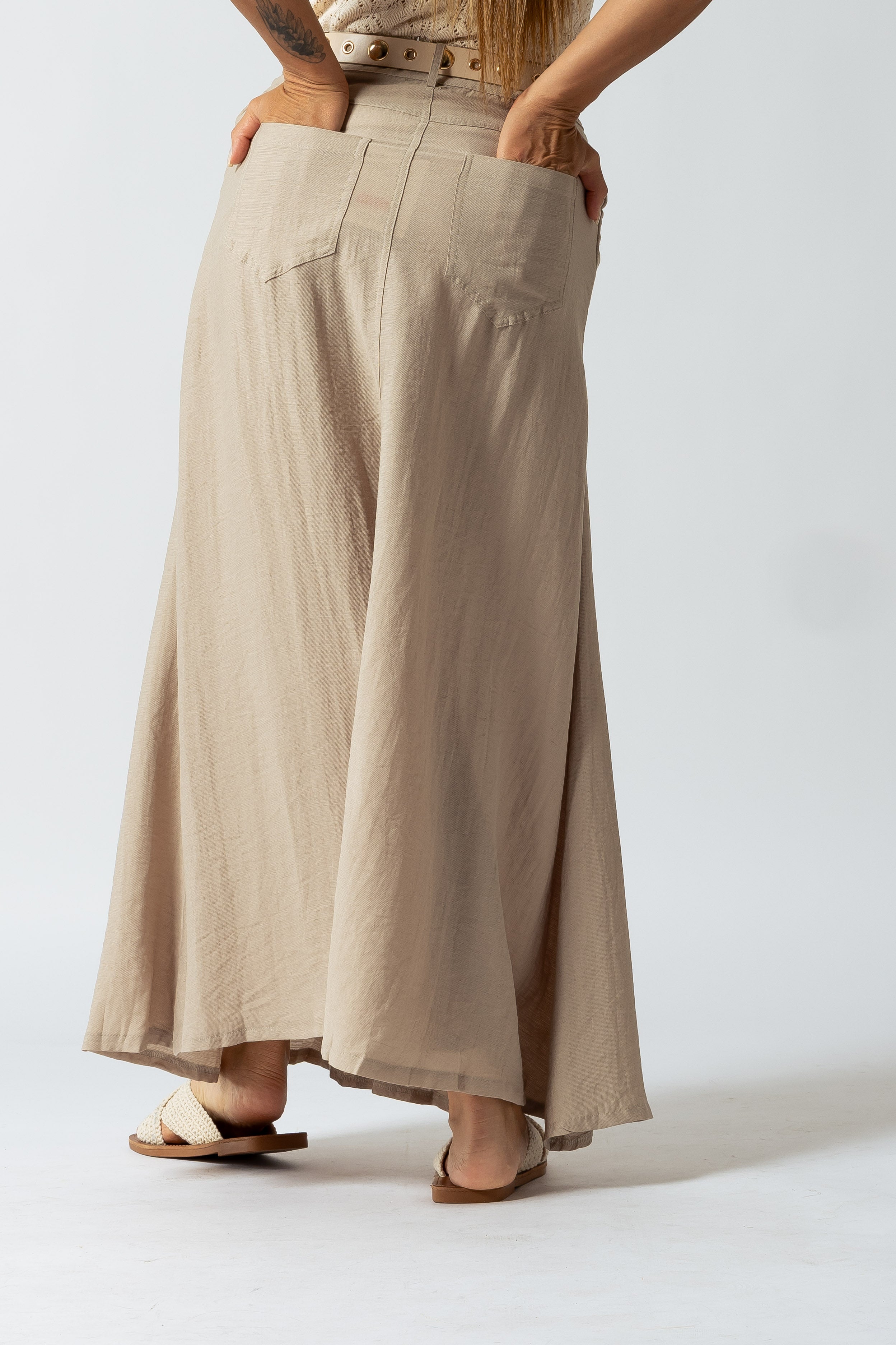 Gonna 5 tasche tessuto effetto lino|Colore:Kaki