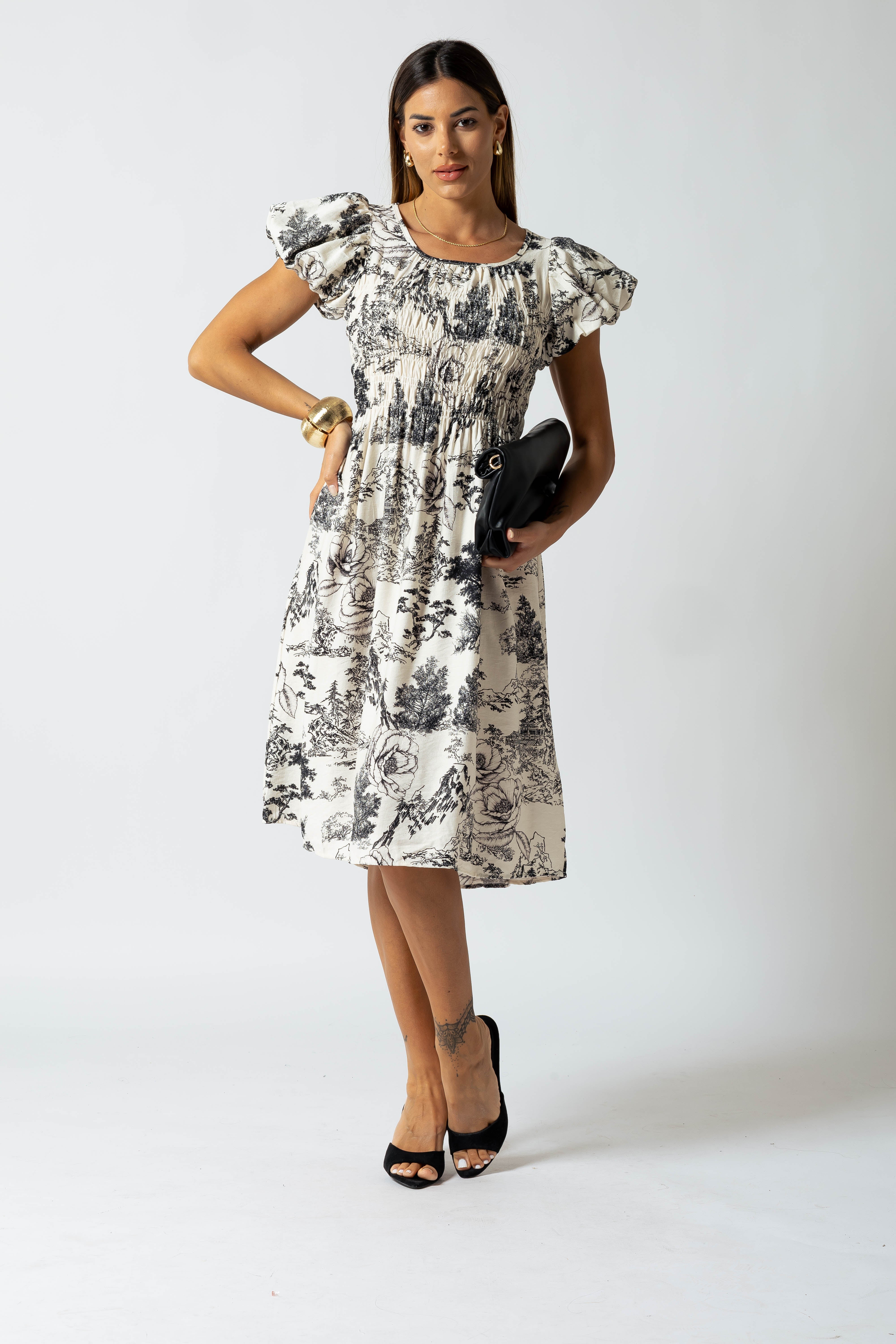 Abito Toile maniche a sbuffo|Colore:Nero