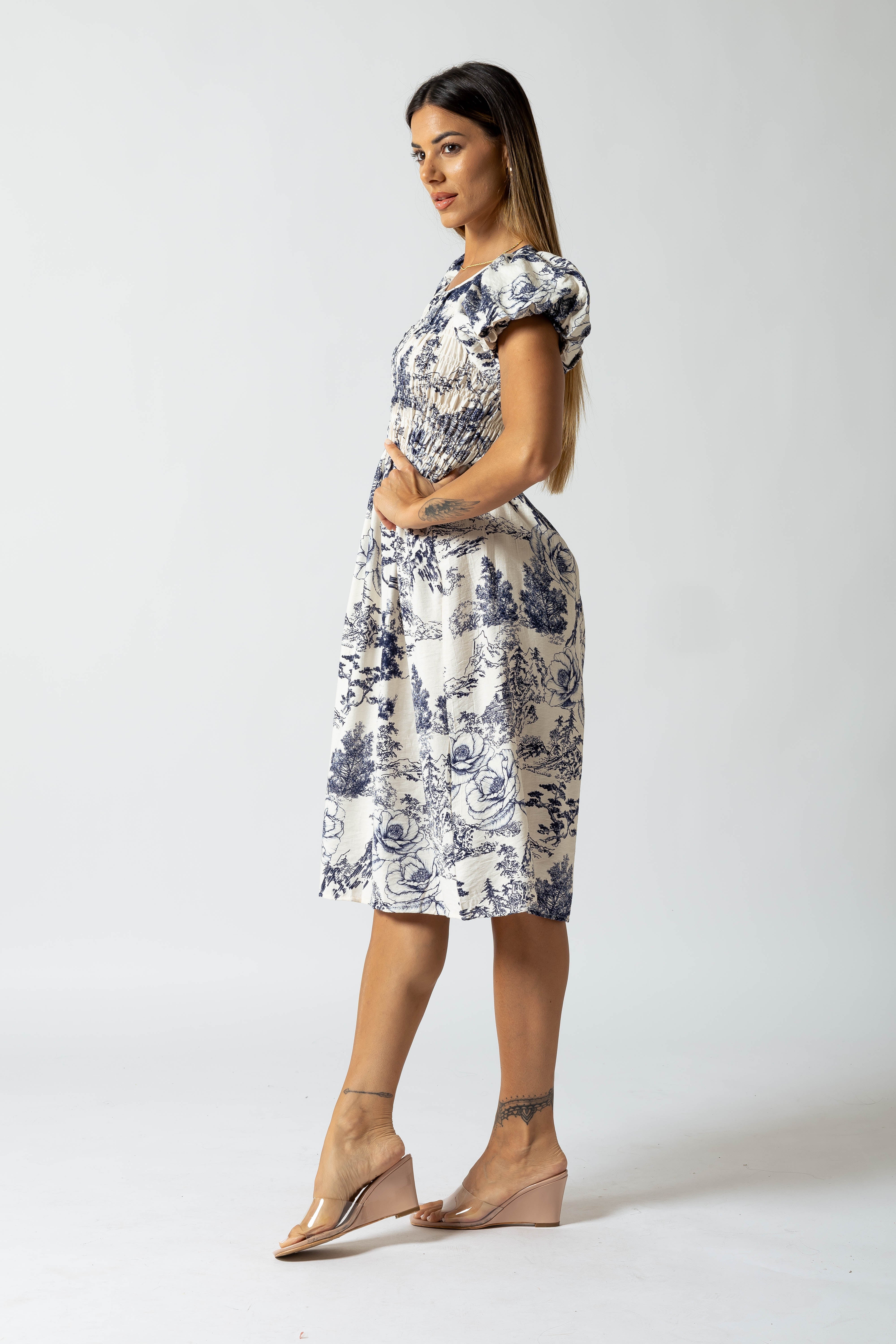 Abito Toile maniche a sbuffo|Colore:Blu