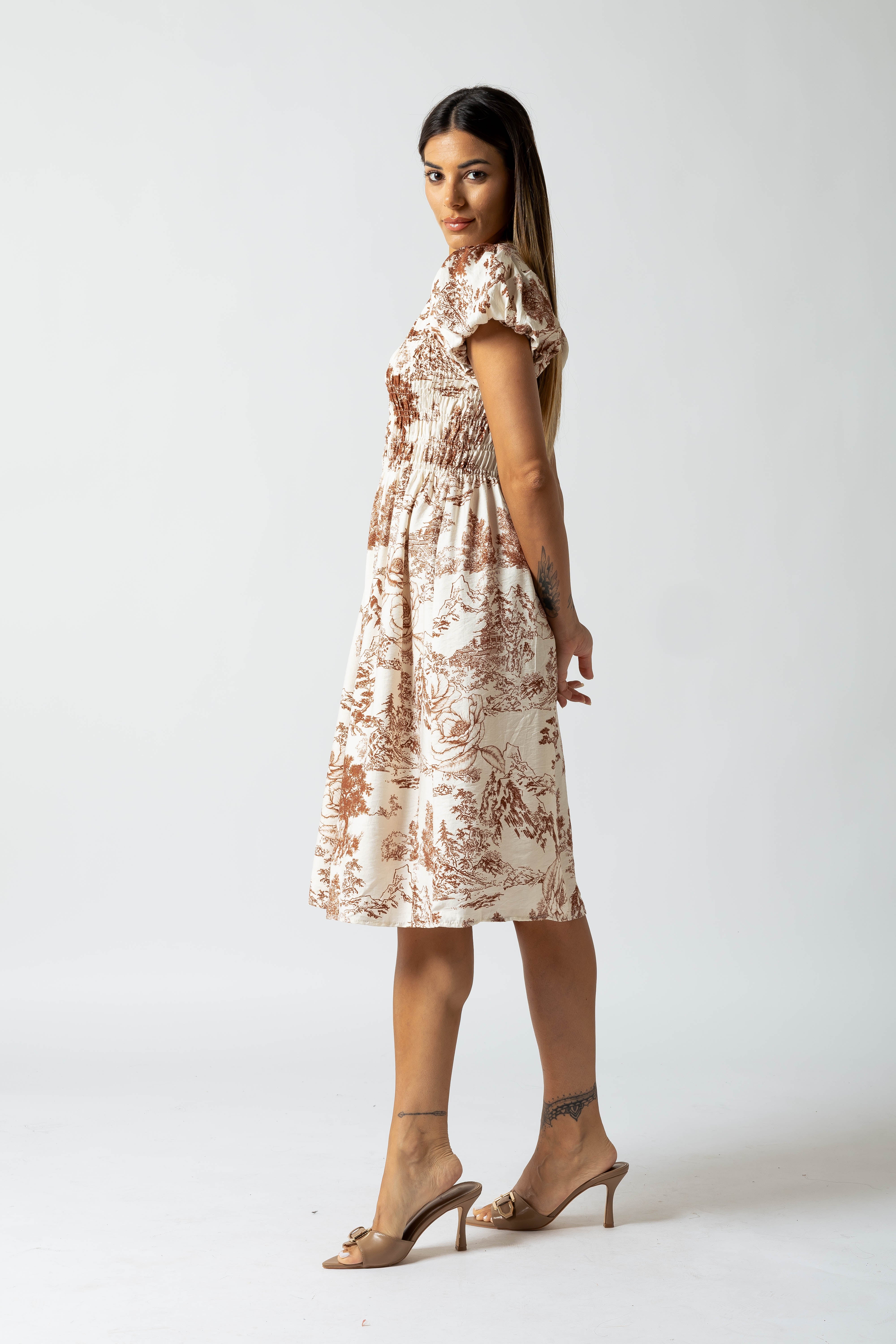 Abito Toile maniche a sbuffo|Colore:Marrone