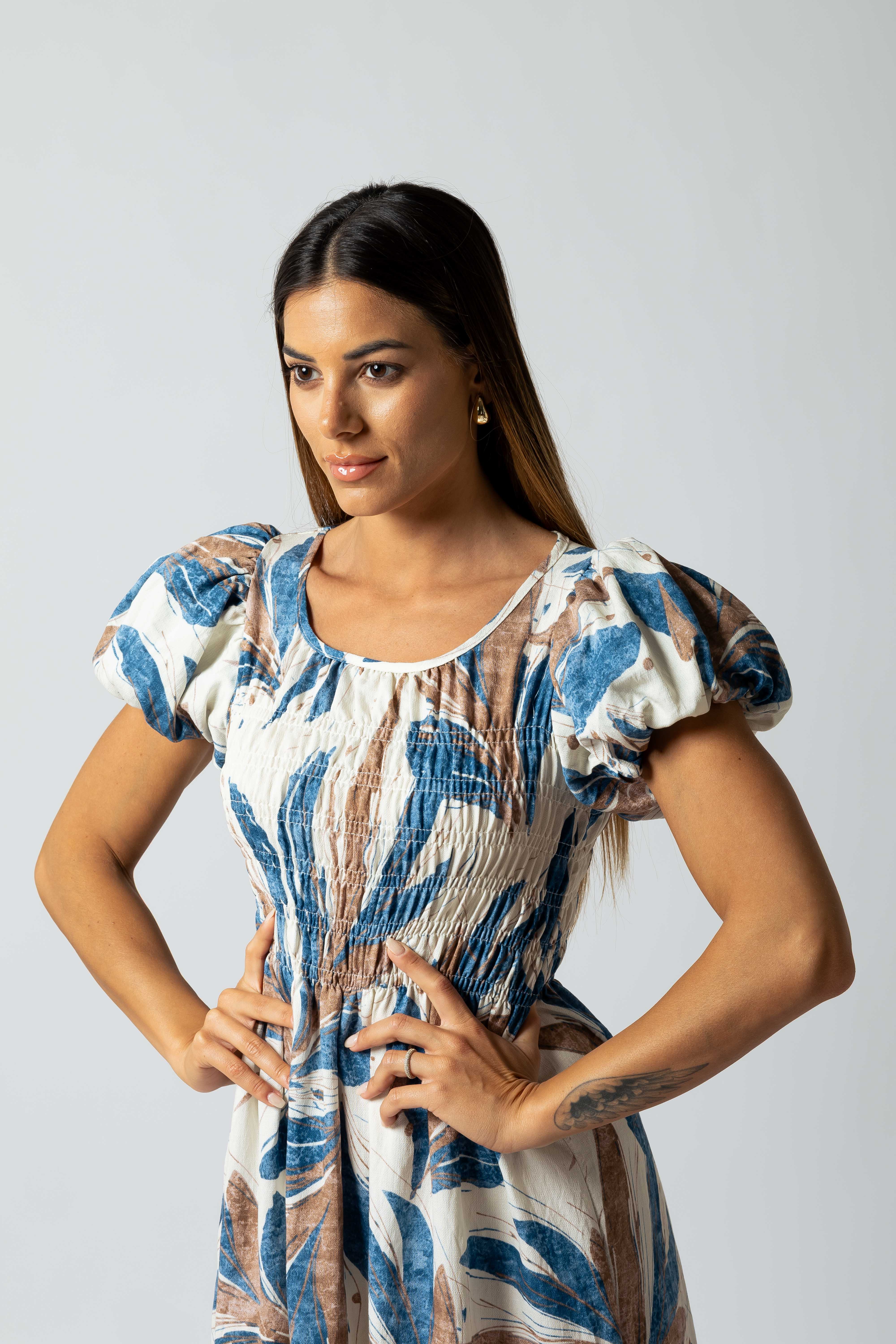 Abito Elara maniche a sbuffo |Colore:Blu