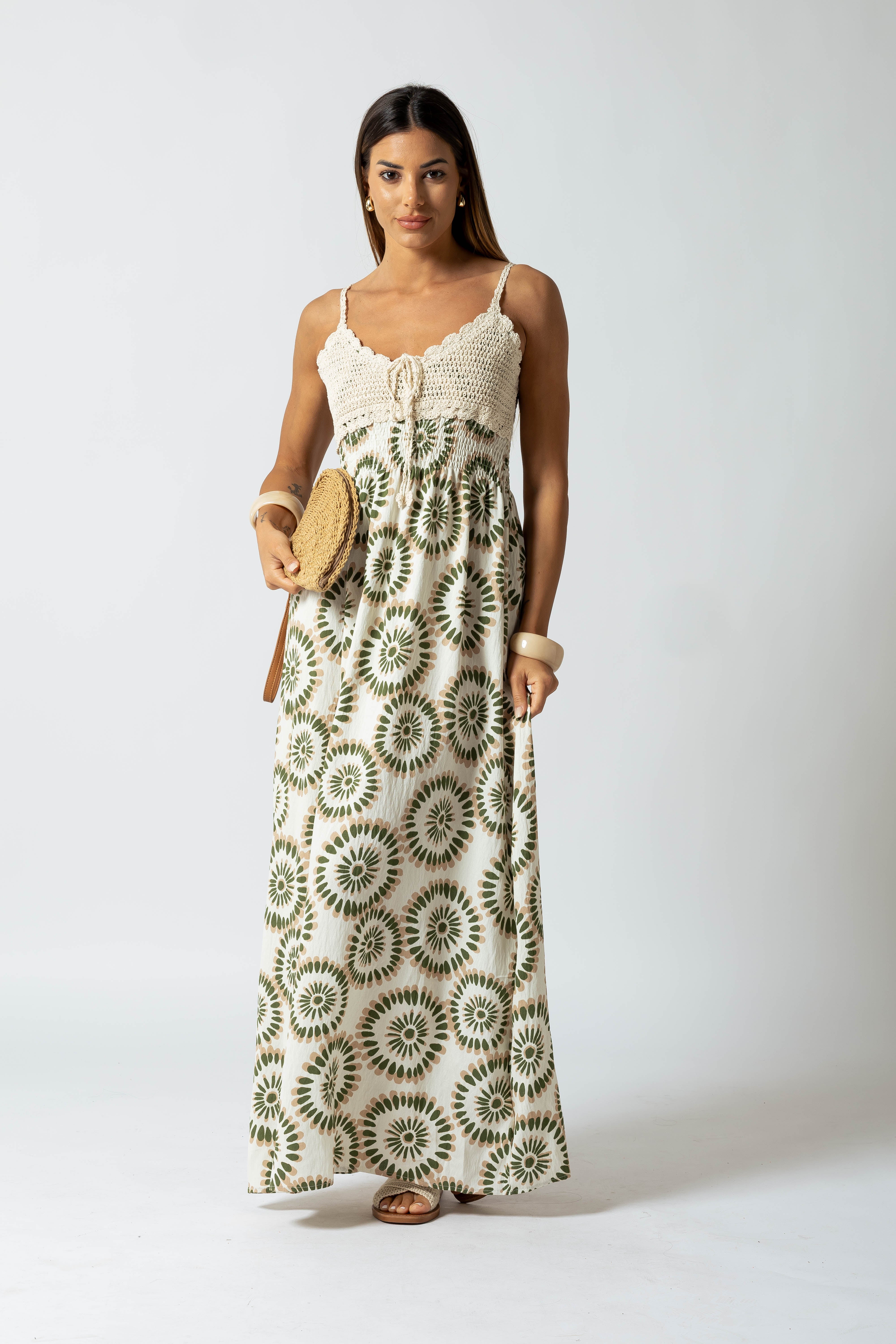 Abito crochet con stampa optical|Colore:Verde