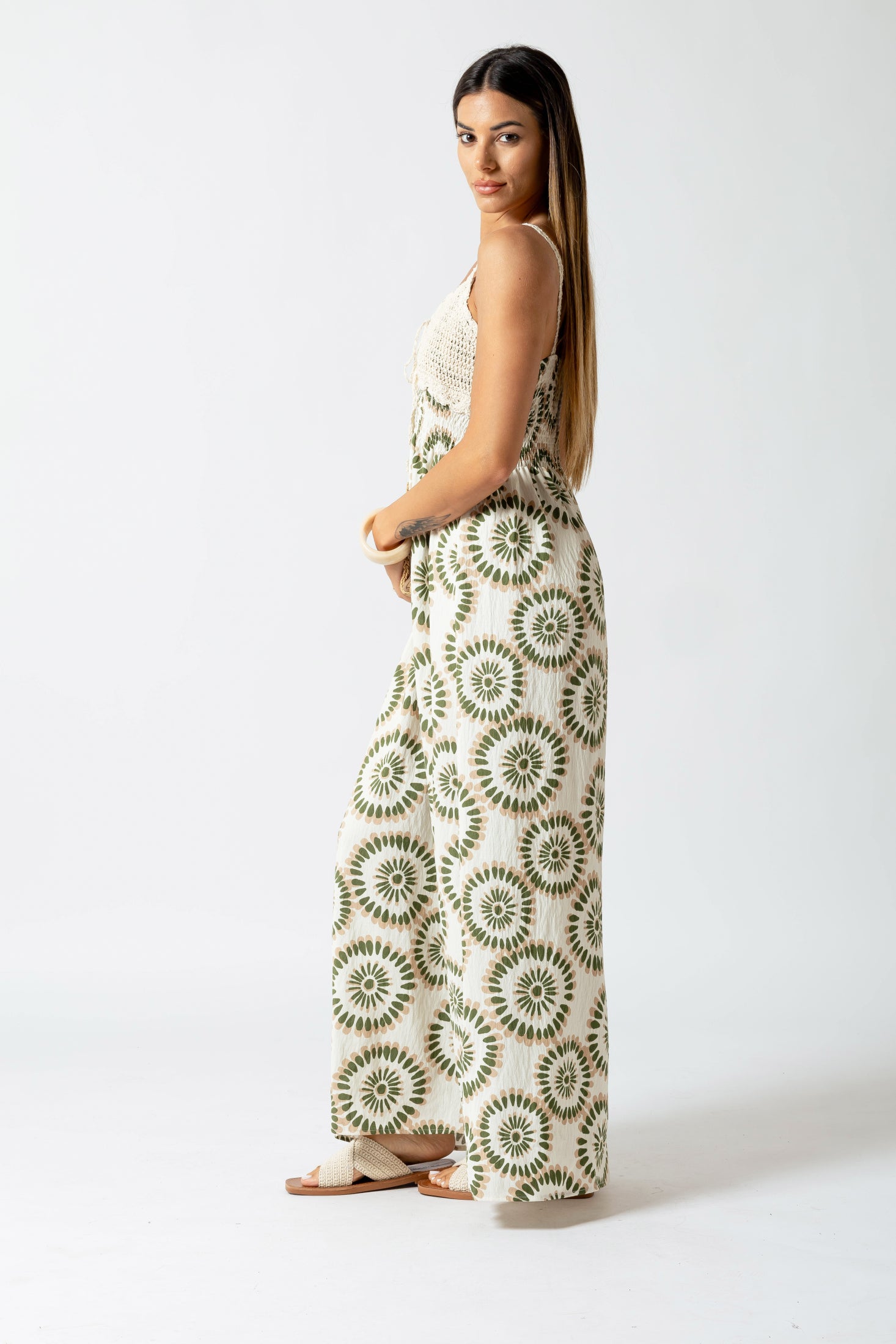 Abito crochet con stampa optical|Colore:Verde