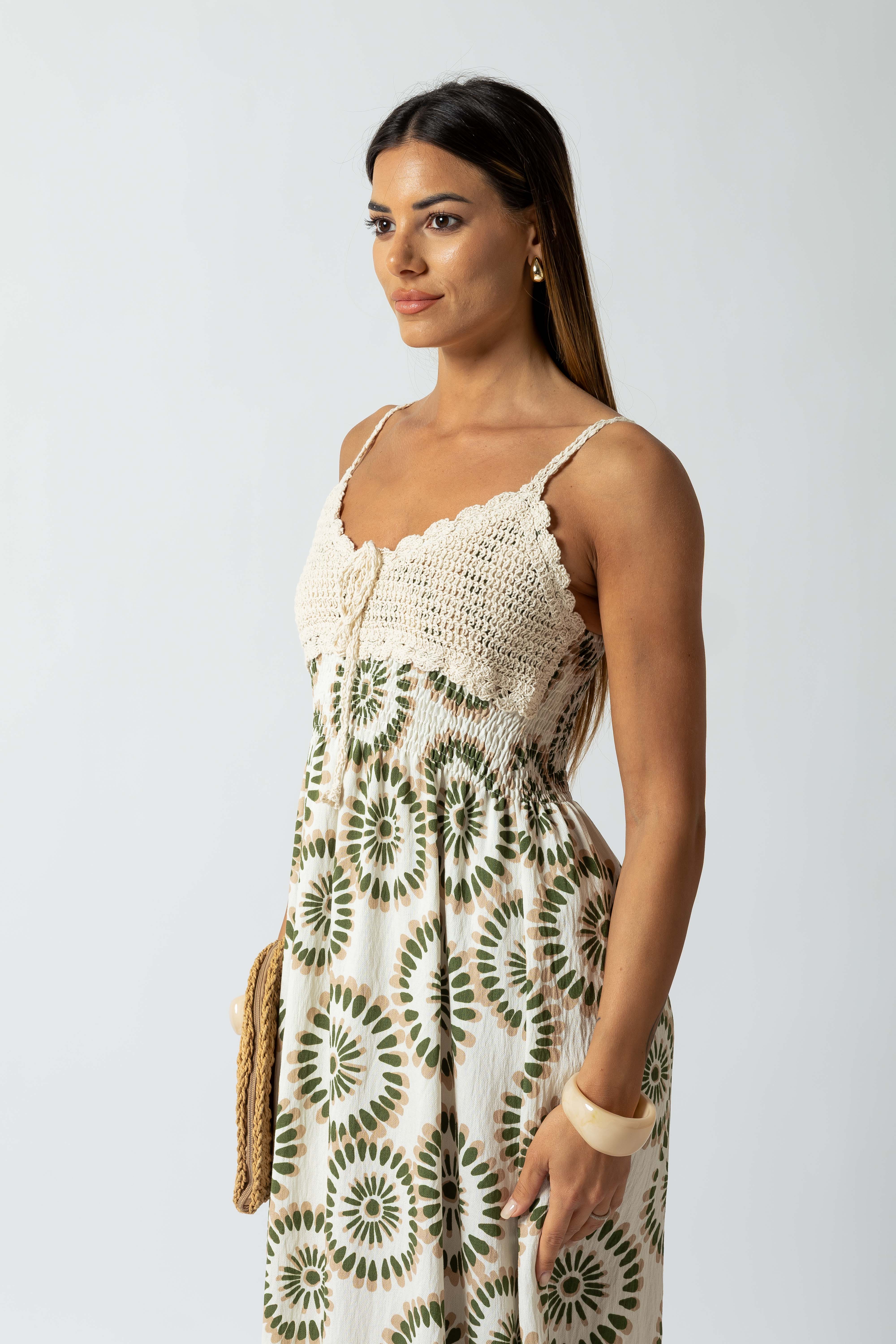 Abito crochet con stampa optical|Colore:Verde