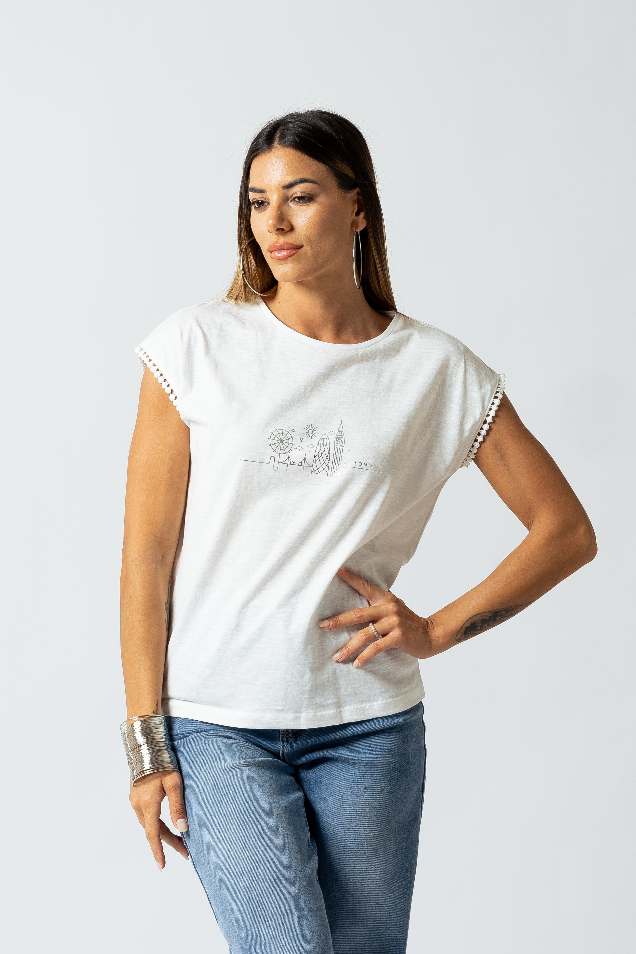 T-Shirt Skiline New York|Colore:Bianco latte