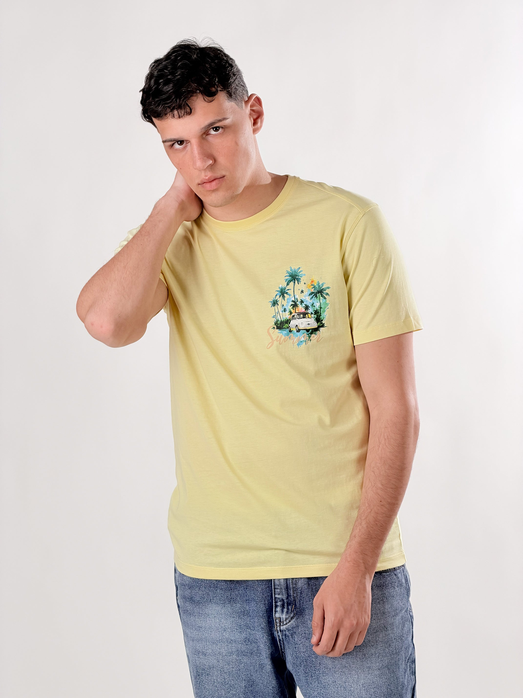 T_shirt summer miami base fit|Colore:Giallo