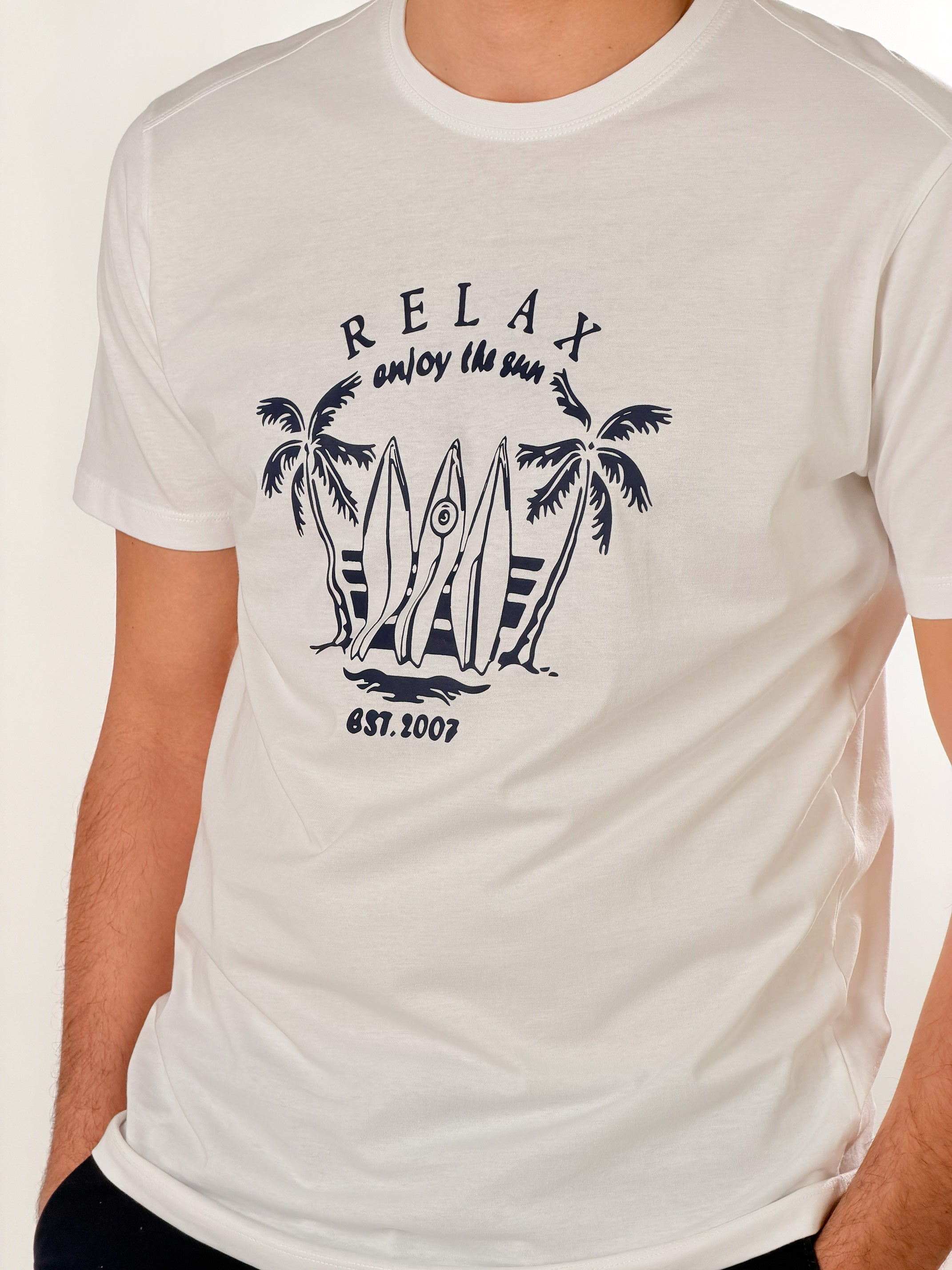 T -Shirt RELAX enjoy the sun|Colore:Bianco