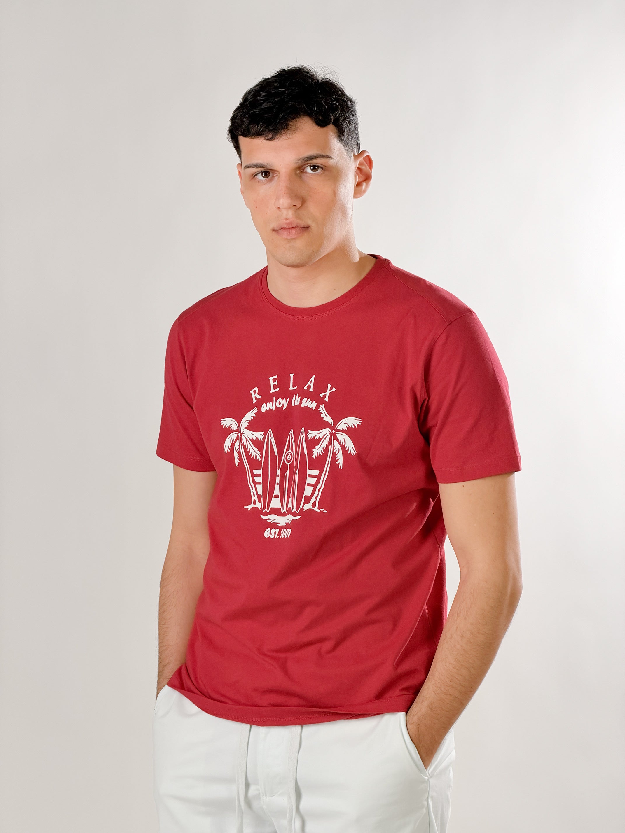 T -Shirt RELAX enjoy the sun|Colore:Corallo