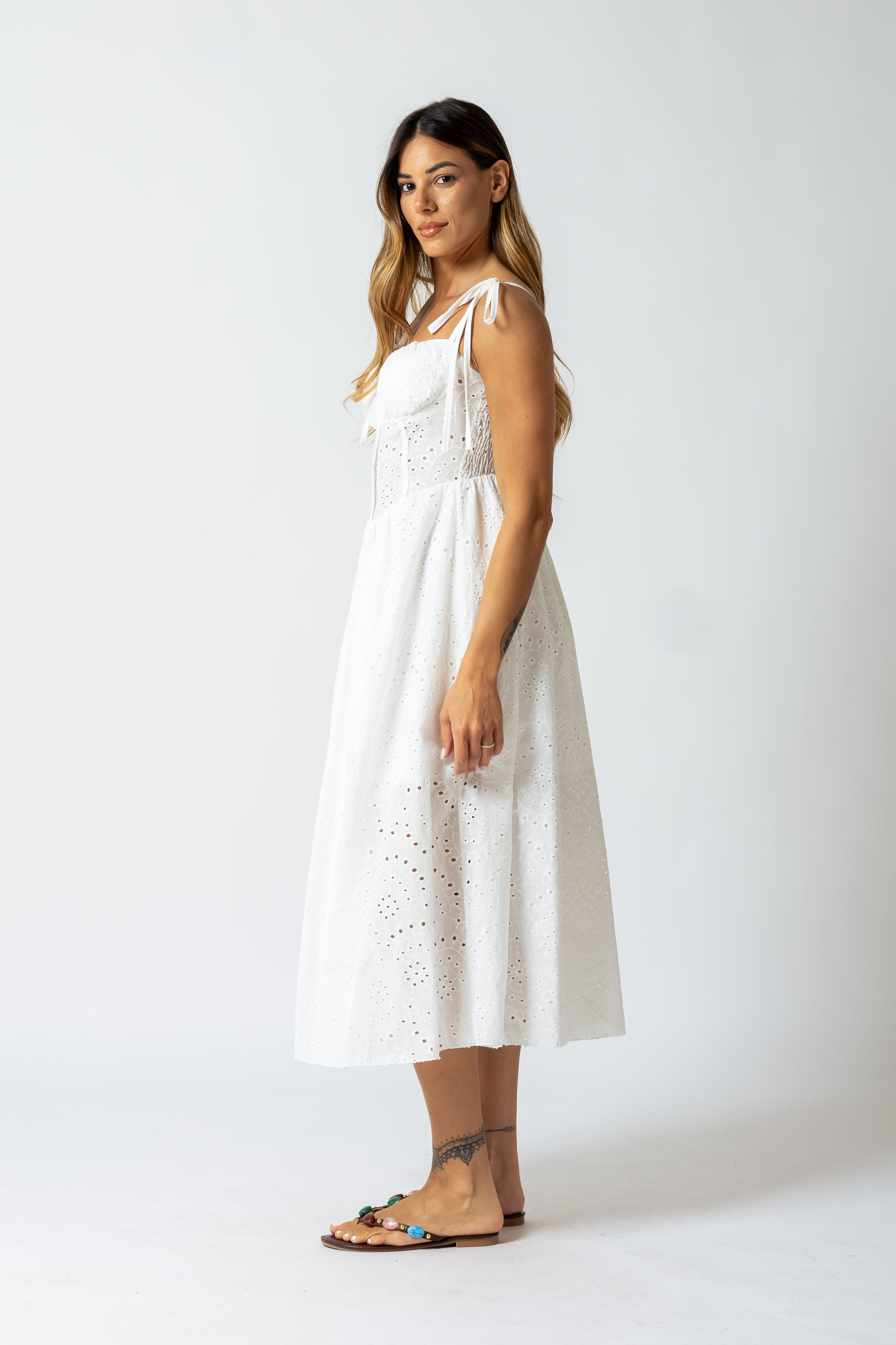 Abito Bustier in Pizzo Sanagllo|Colore:Bianco