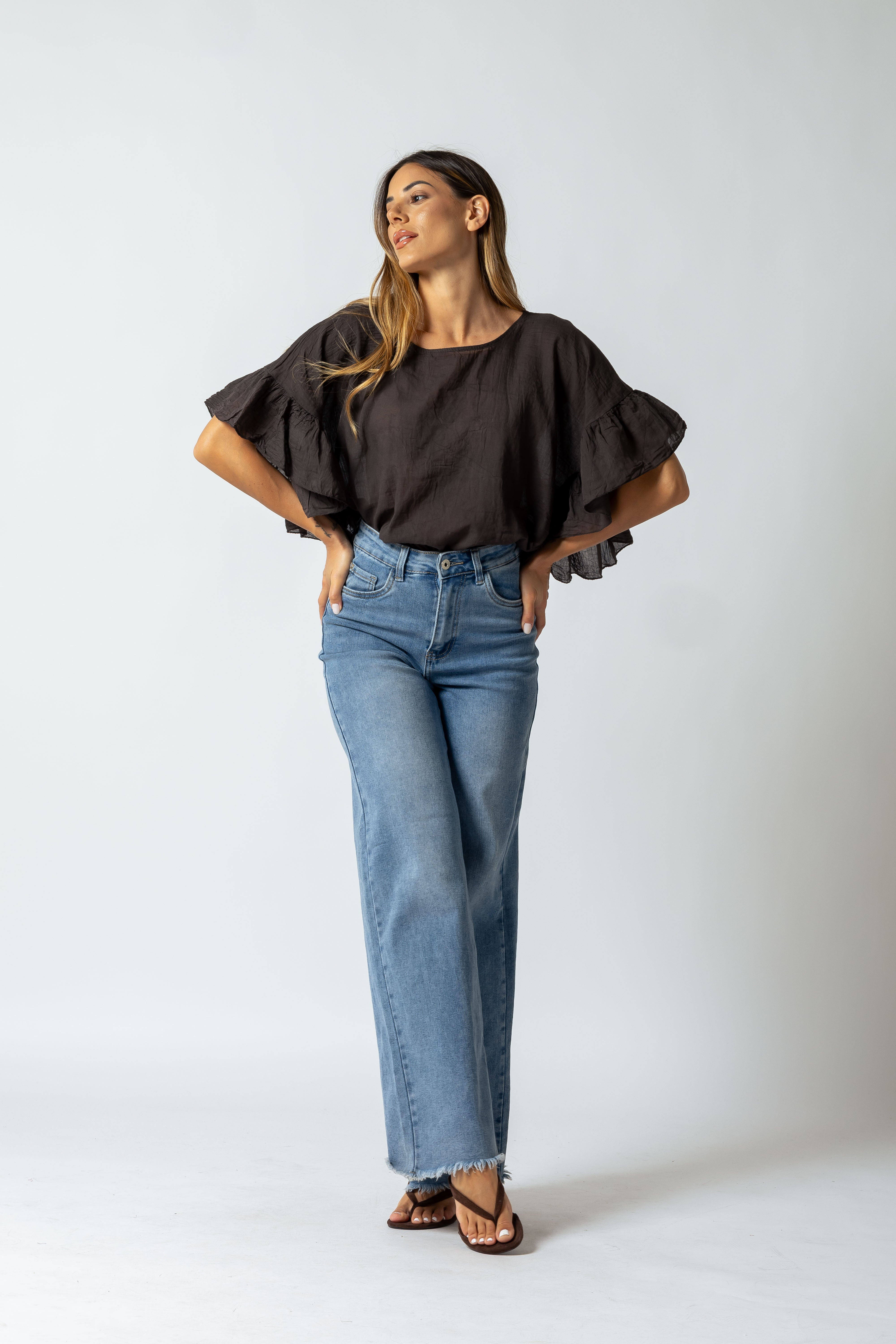 Maglia Paris con maniche a balze|Colore:Marrone