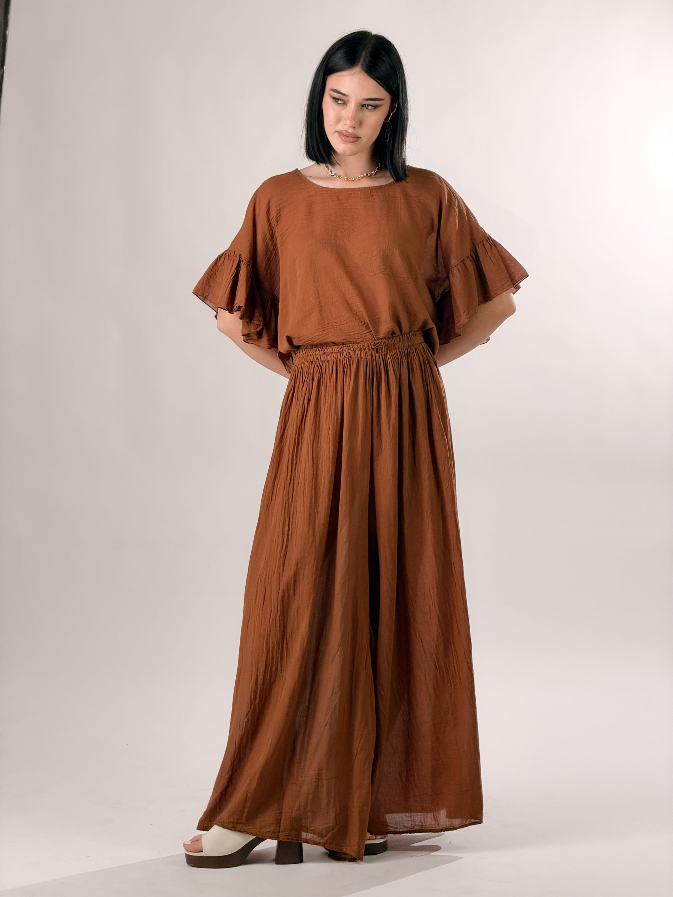 Maglia Paris con maniche a balze|Colore:Tabacco