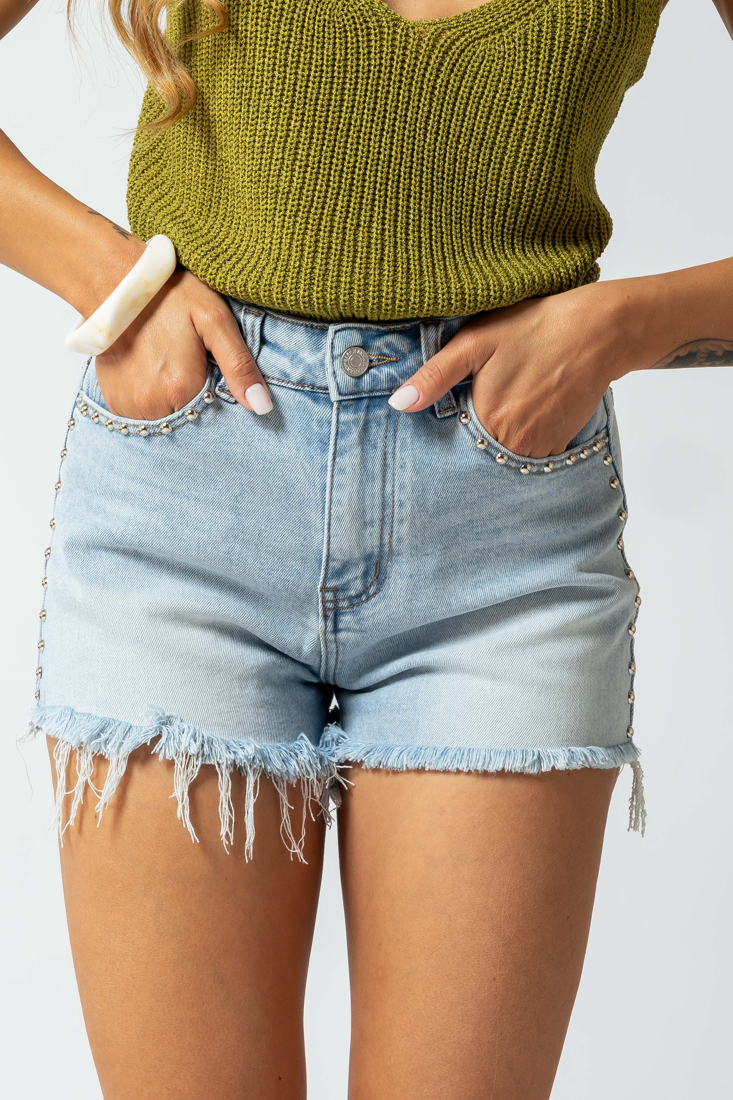Shorts con profili borchiati|Colore:Jeans
