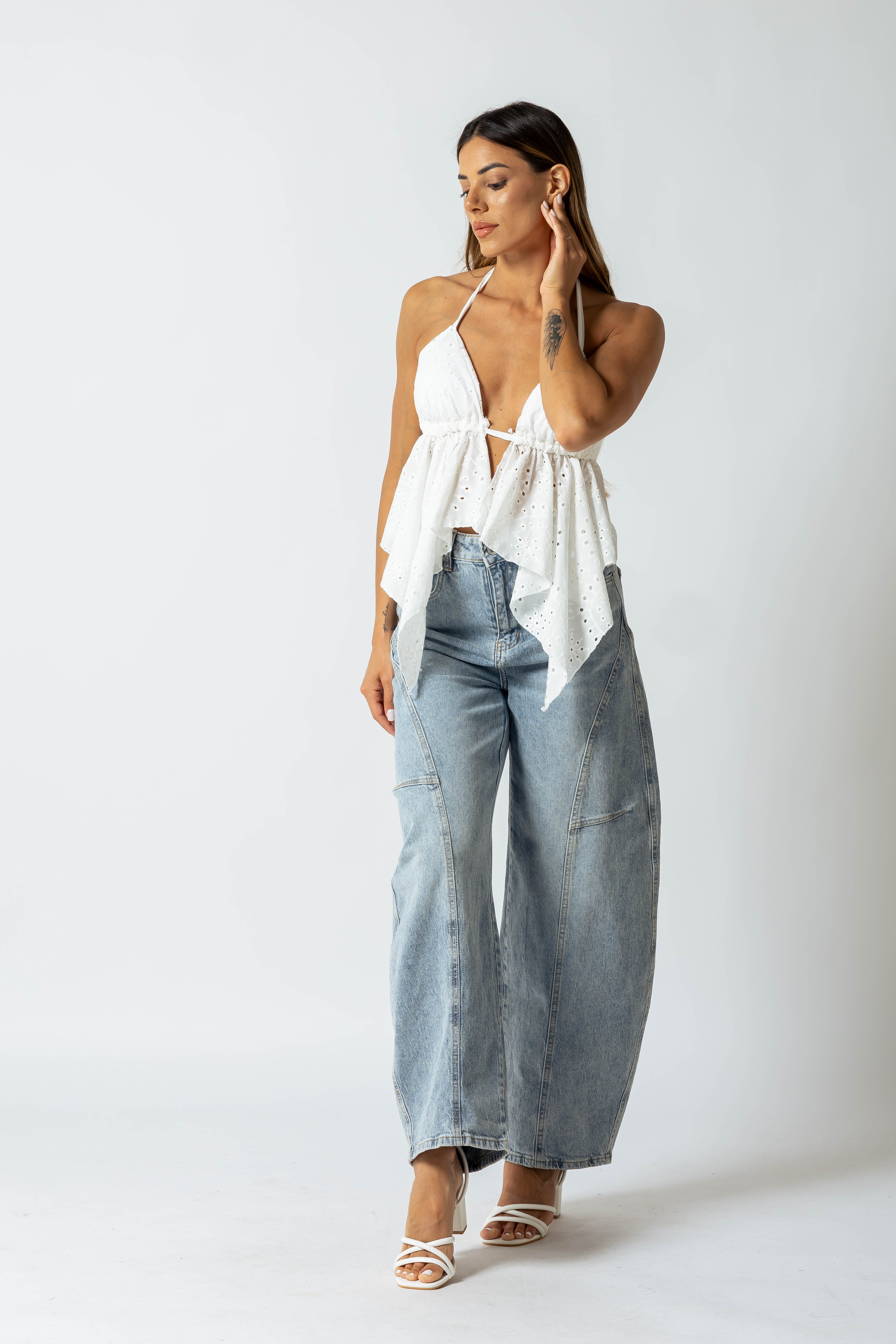 Top Butterfly in Pizzo Sangallo|Colore:Bianco