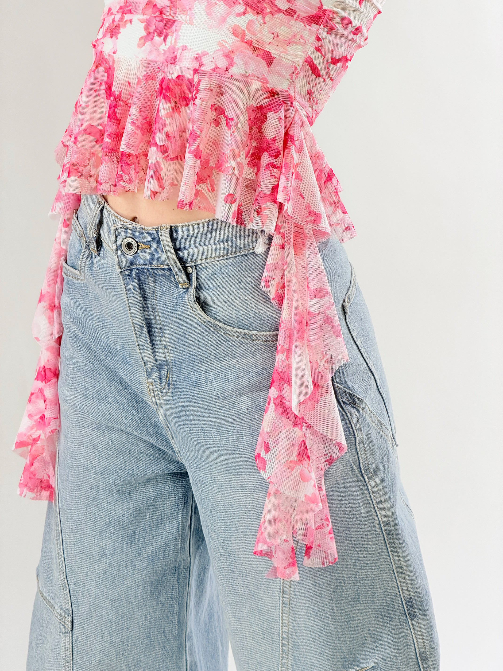 Top a fascia in tulle stampato|Colore:Rosa