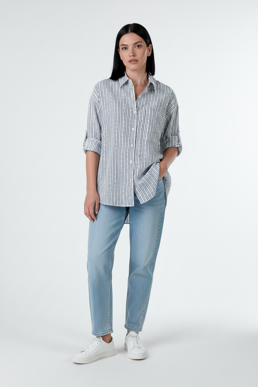 Camicia Oversize con ricami geometrici|Colore:Bianco
