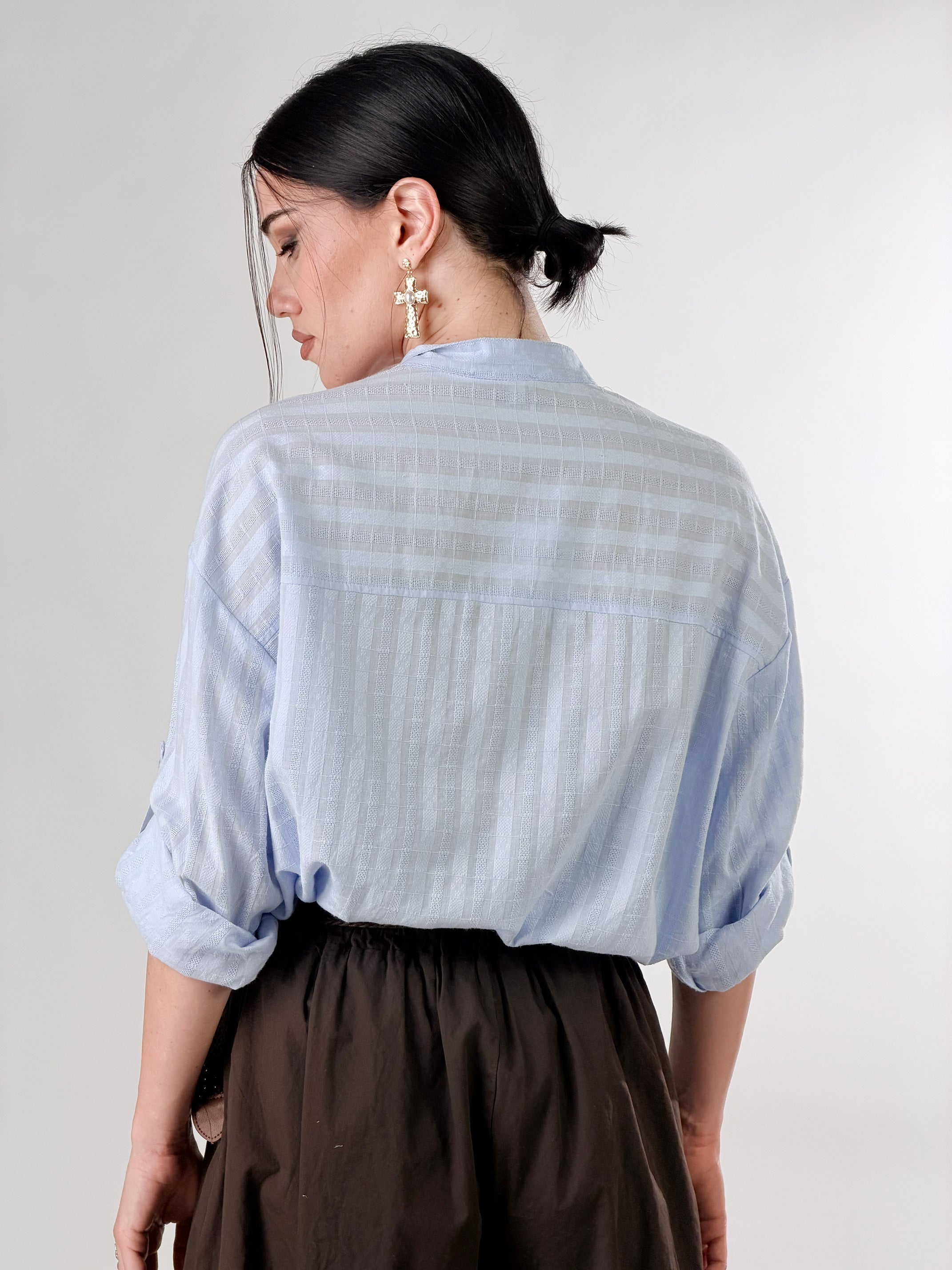 Camicia Coreana con trama |Colore:Azzurro