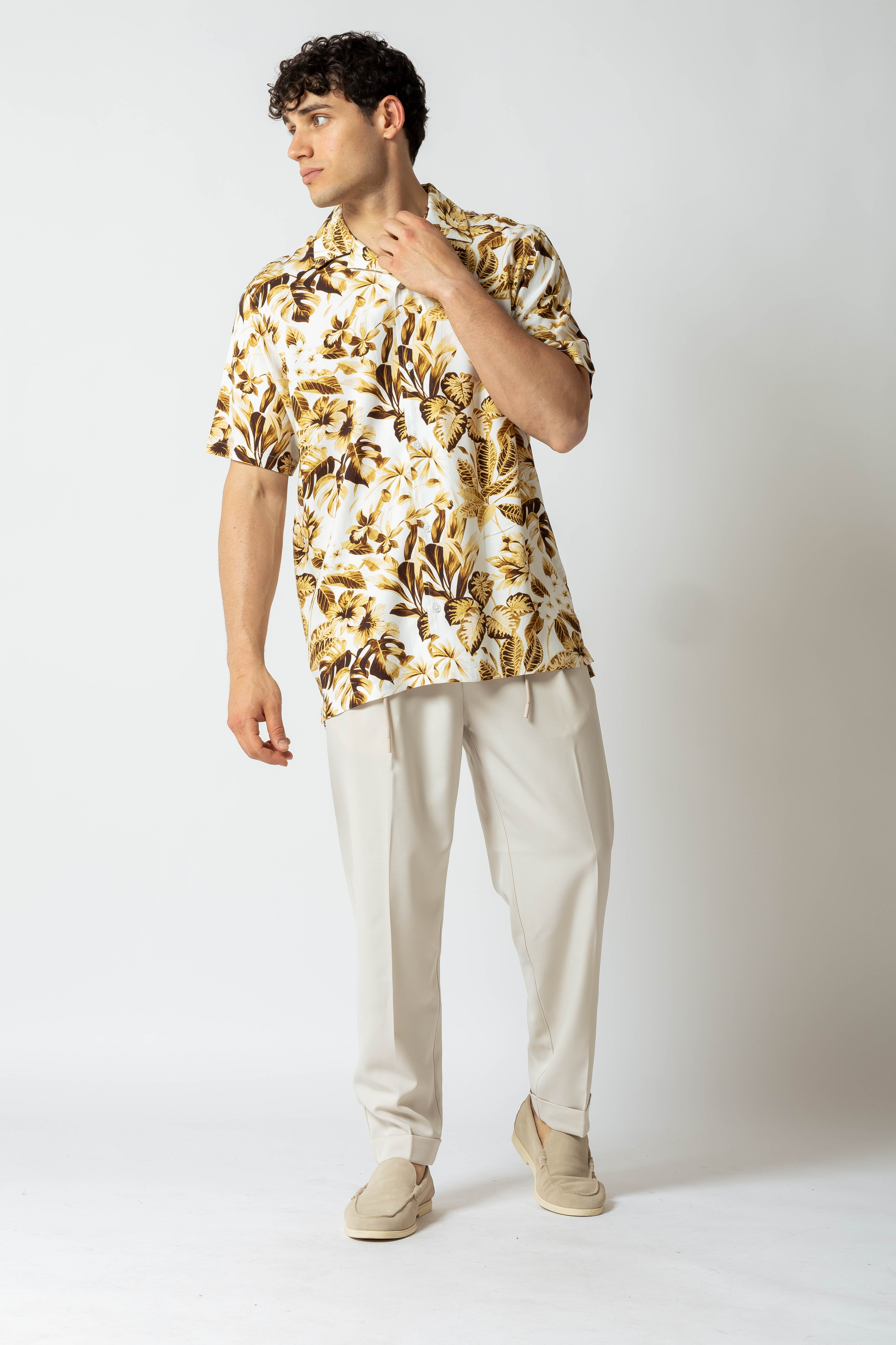 Camicia stampa Hawaiana monocolore|Colore:Cammello