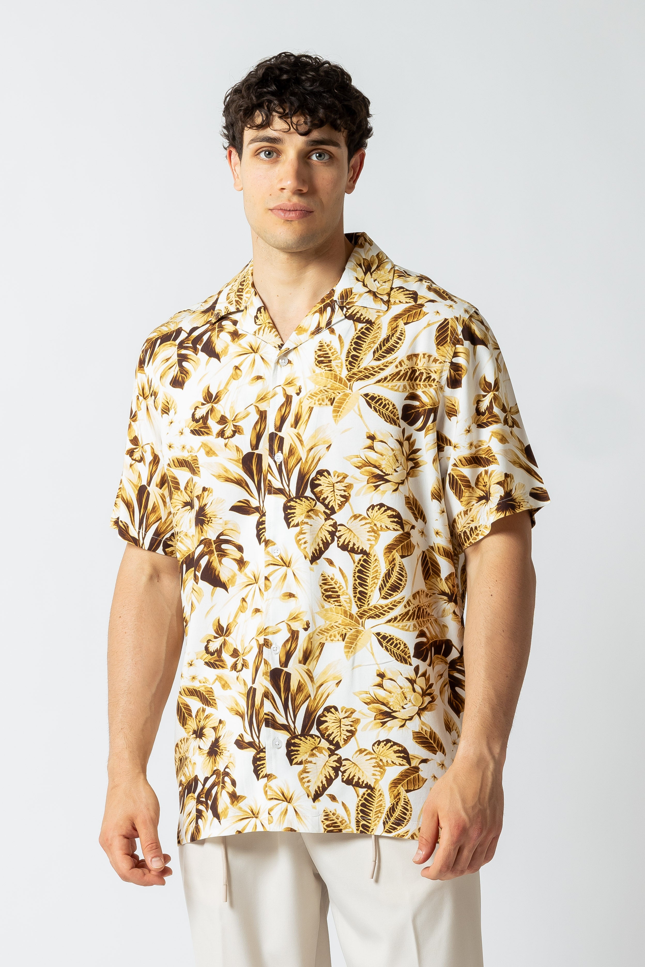 Camicia stampa Hawaiana monocolore|Colore:Cammello