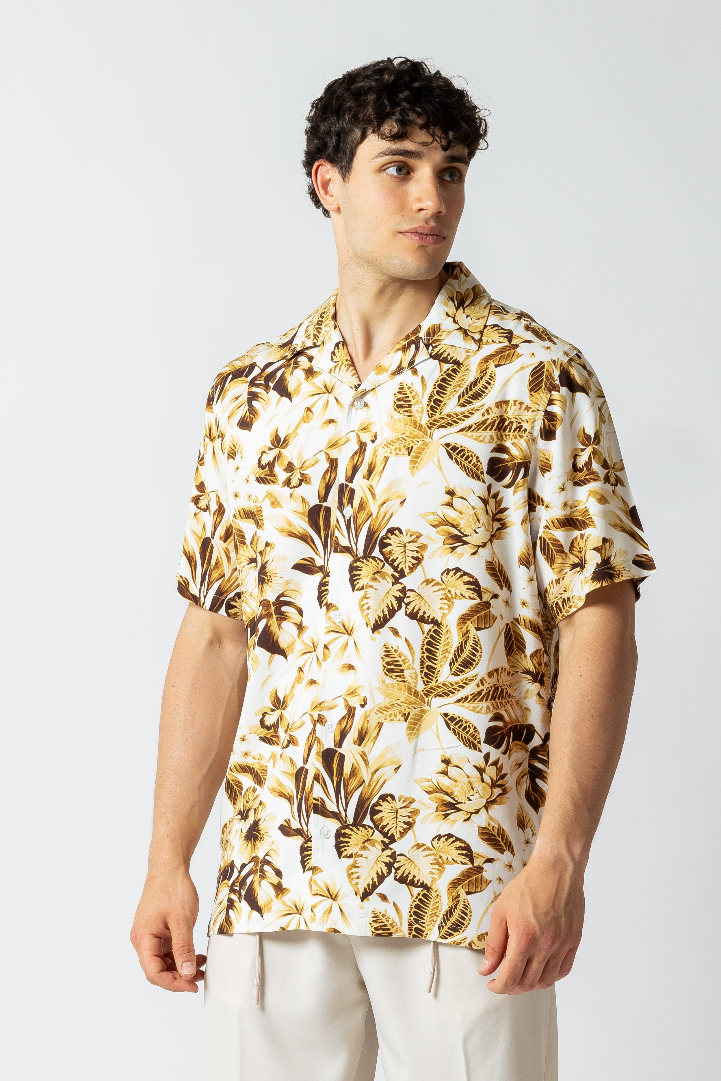 Camicia stampa Hawaiana monocolore|Colore:Cammello