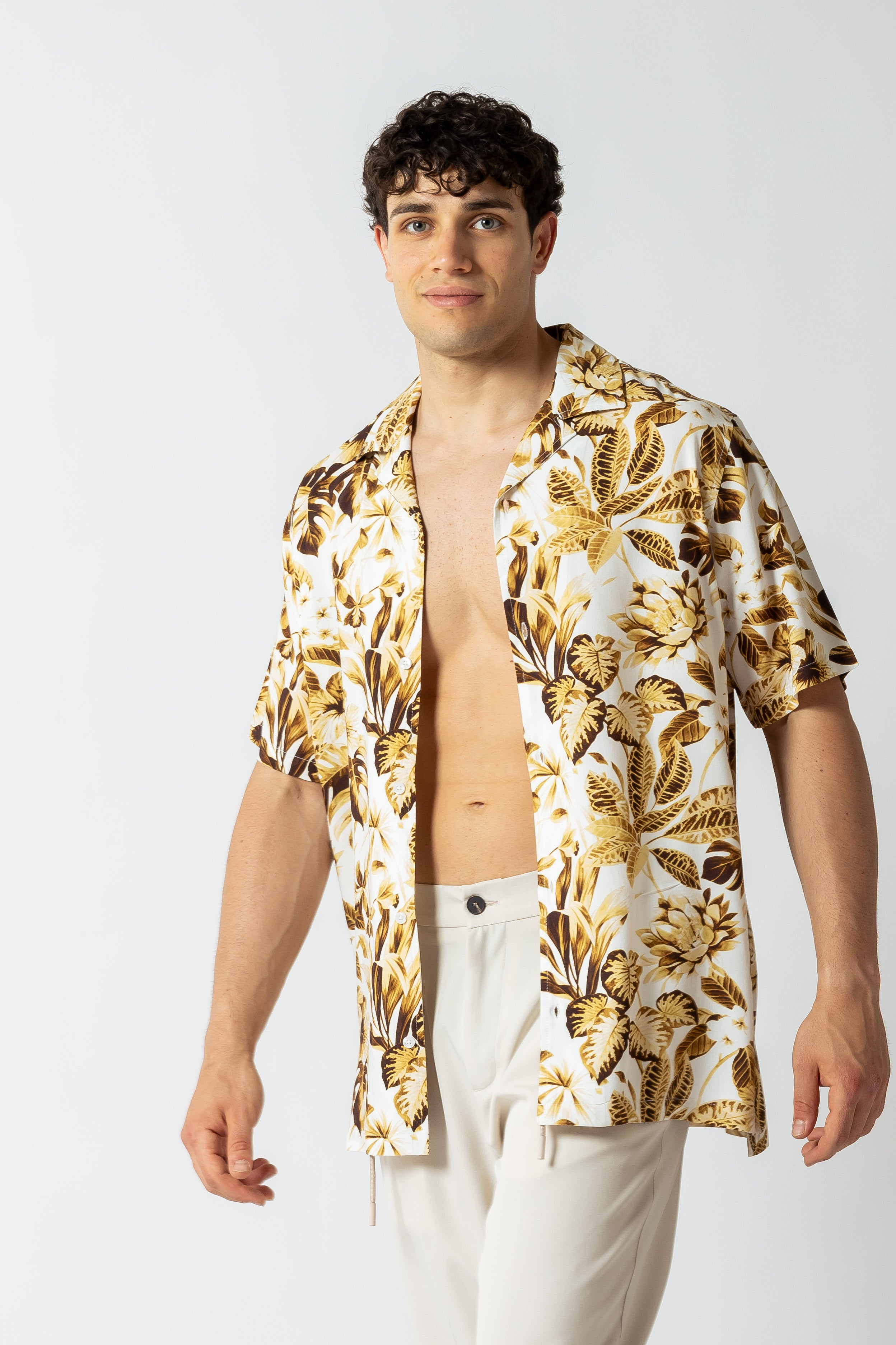 Camicia stampa Hawaiana monocolore|Colore:Cammello