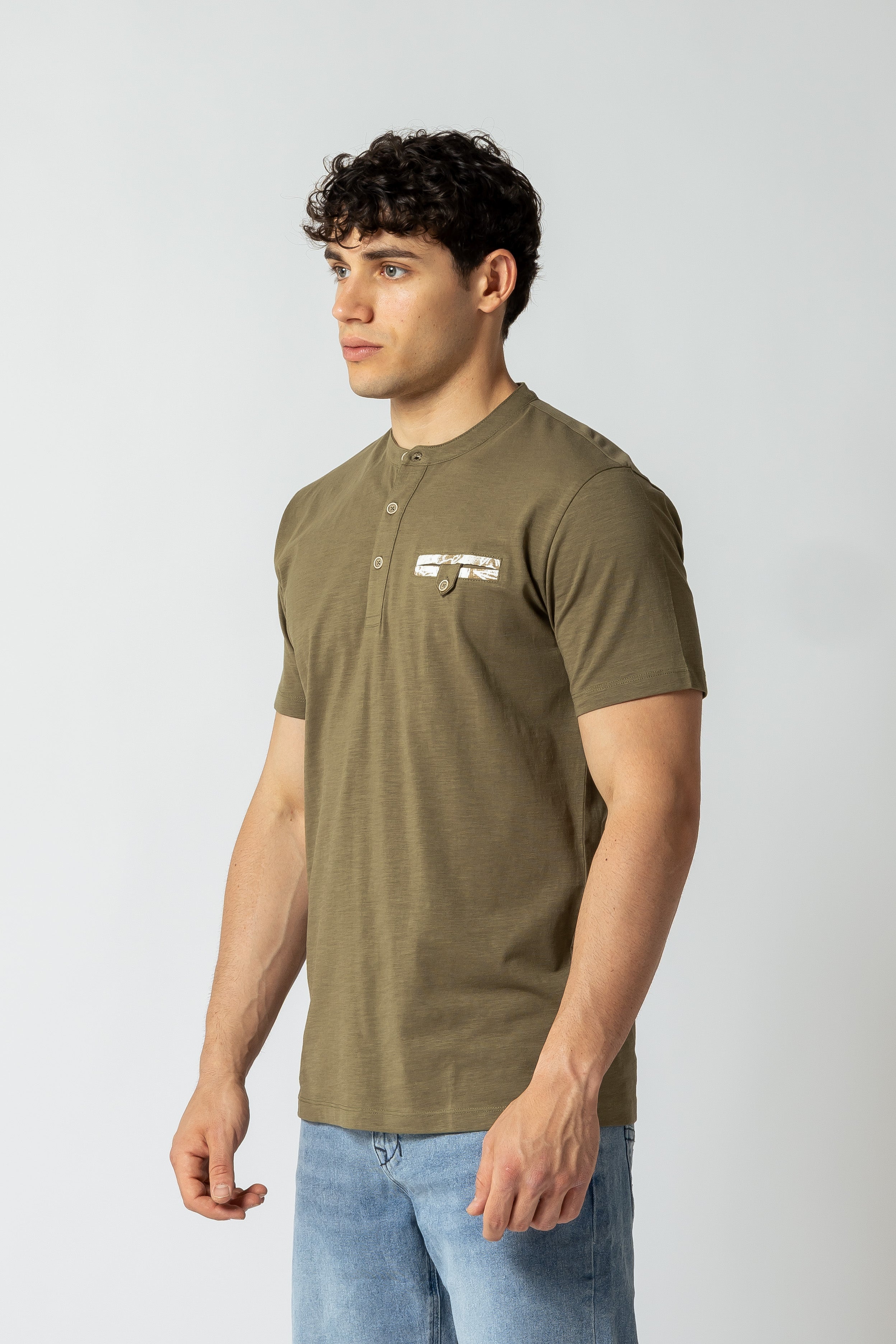 T-shirt serafino con taschino|Colore:Verde salvia