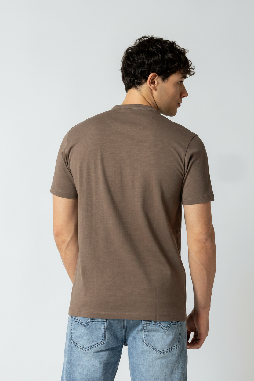 T-shirt serafino con taschino|Colore:Fango