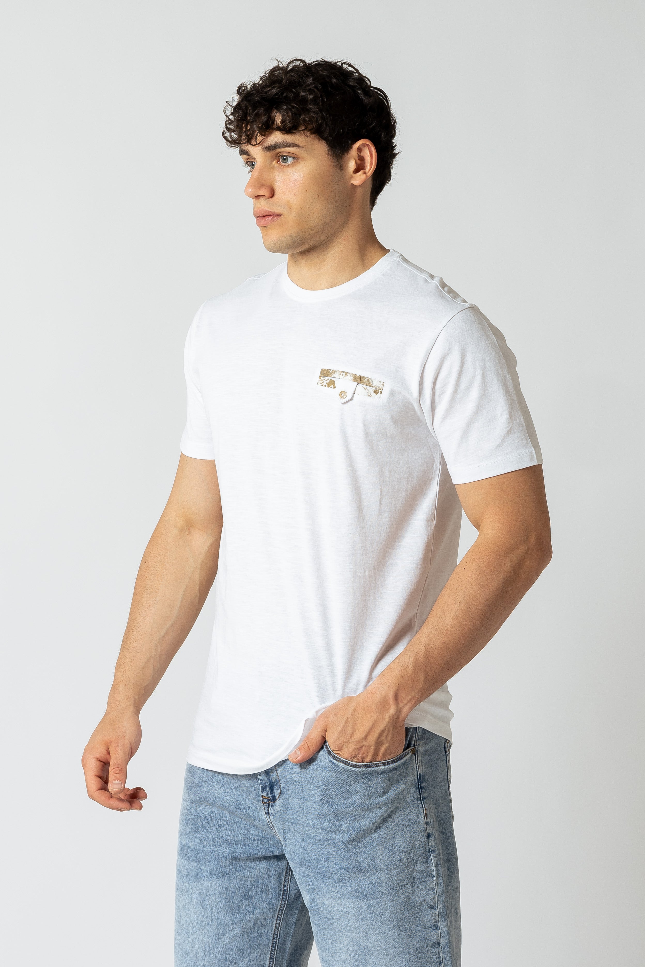 T- Shirt girocollo con taschino|Colore:Bianco