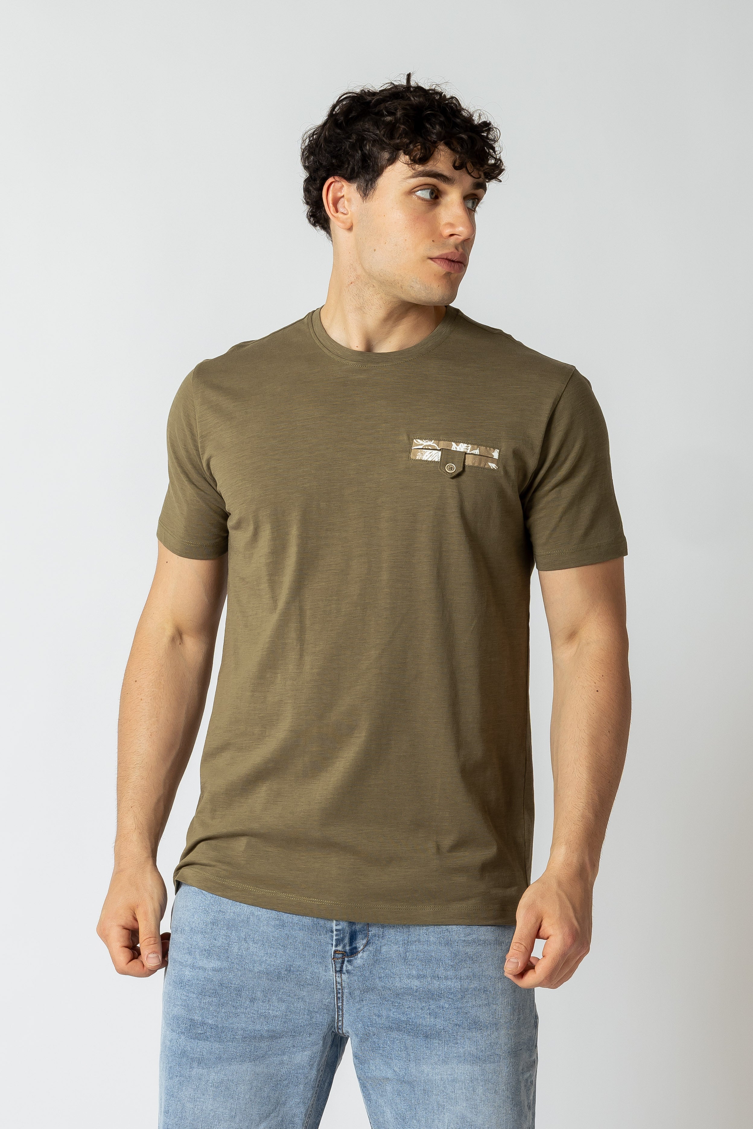 T- Shirt girocollo con taschino|Colore:Verde salvia