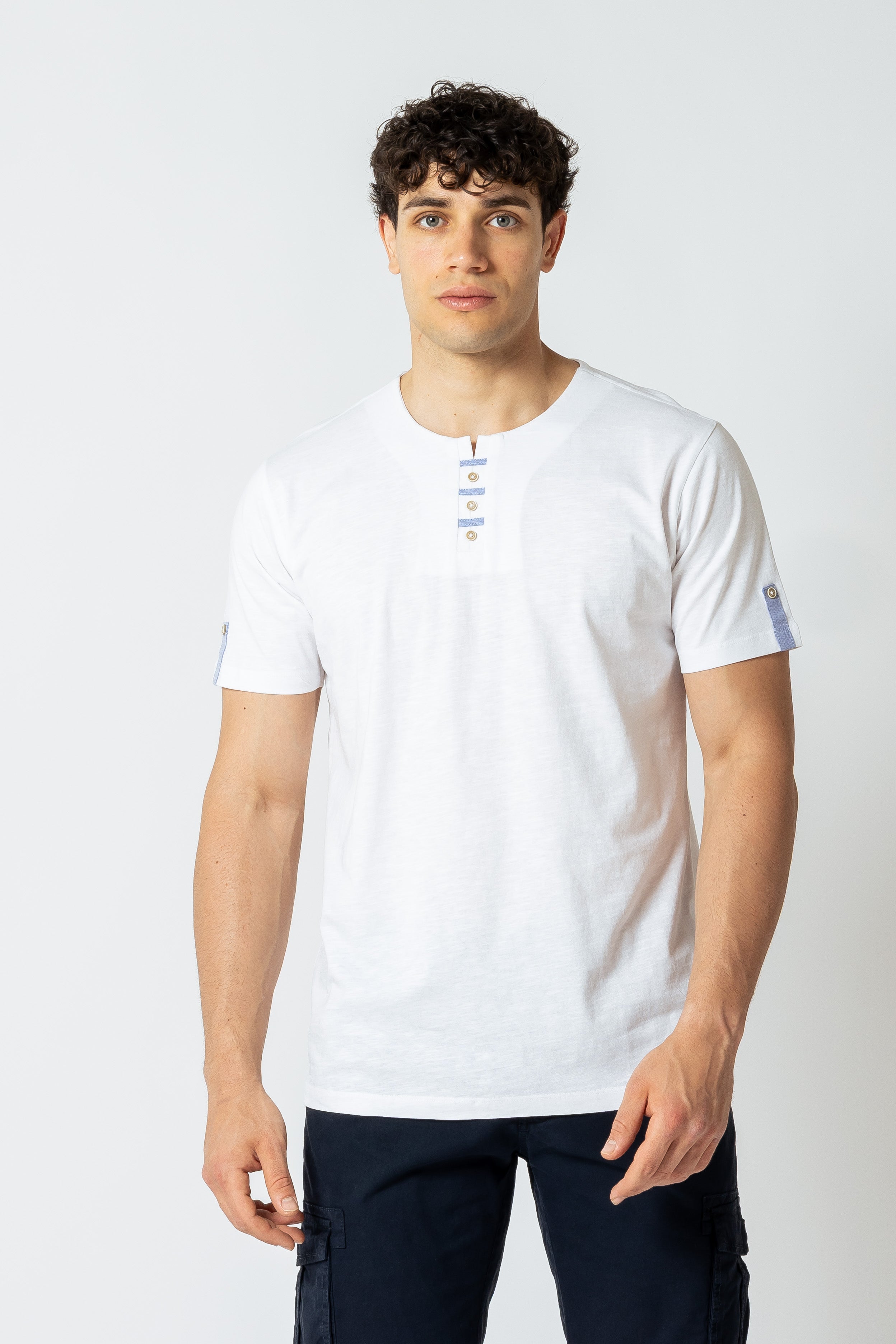 T-Shirt Serafino con inserti|Colore:Bianco