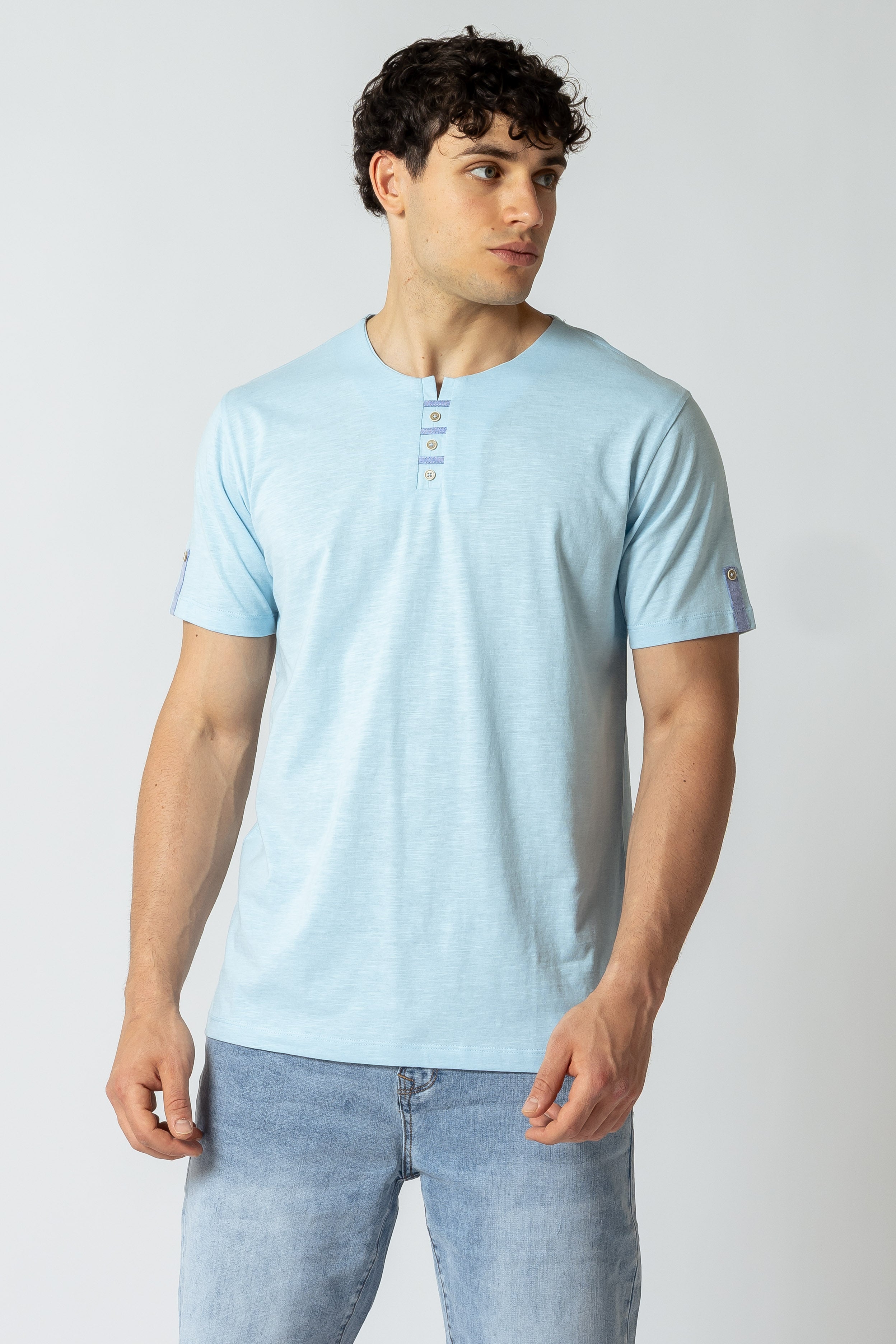 T-Shirt Serafino con inserti|Colore:Polvere