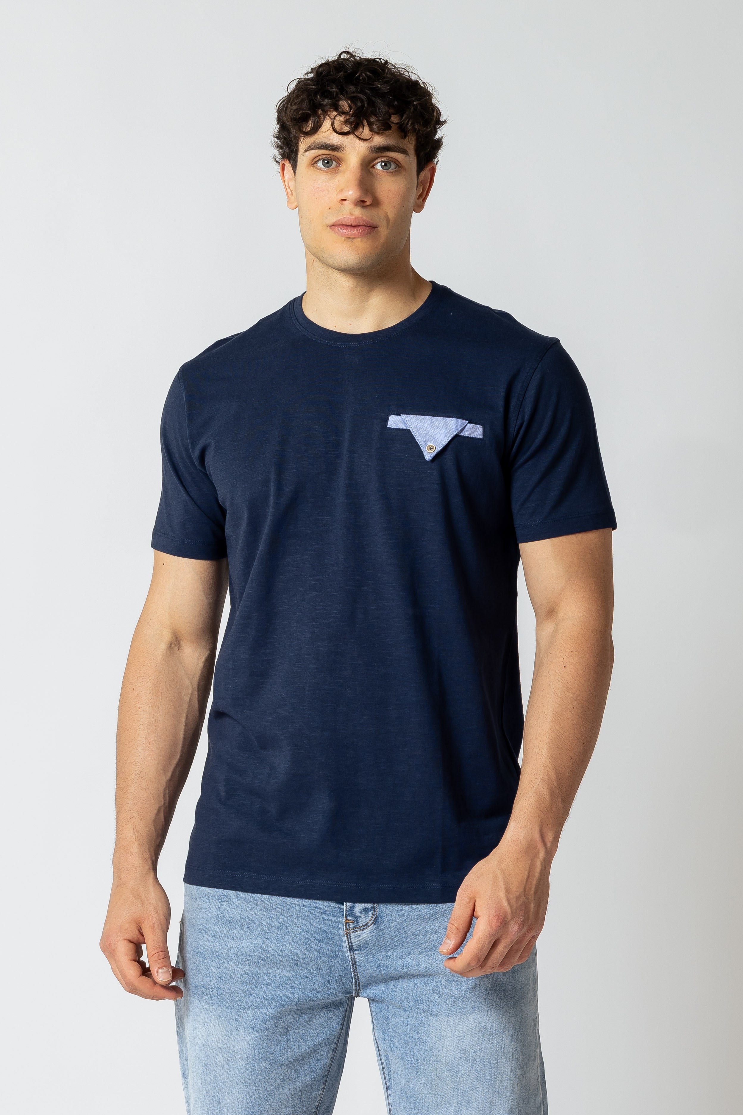 T-Shirt con inserto effetto chambray |Colore:Blu scuro