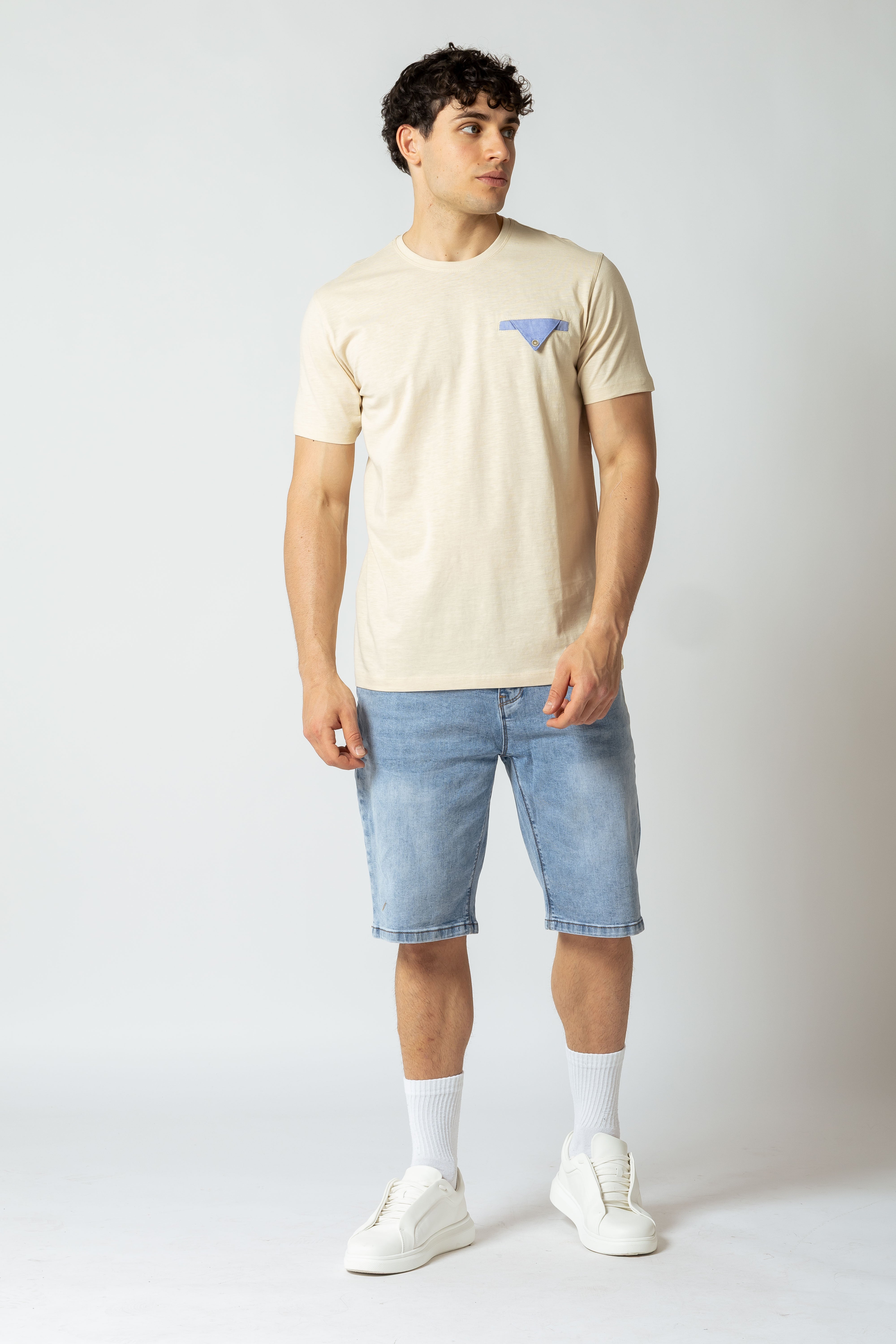 T-Shirt con inserto effetto chambray |Colore:Beige