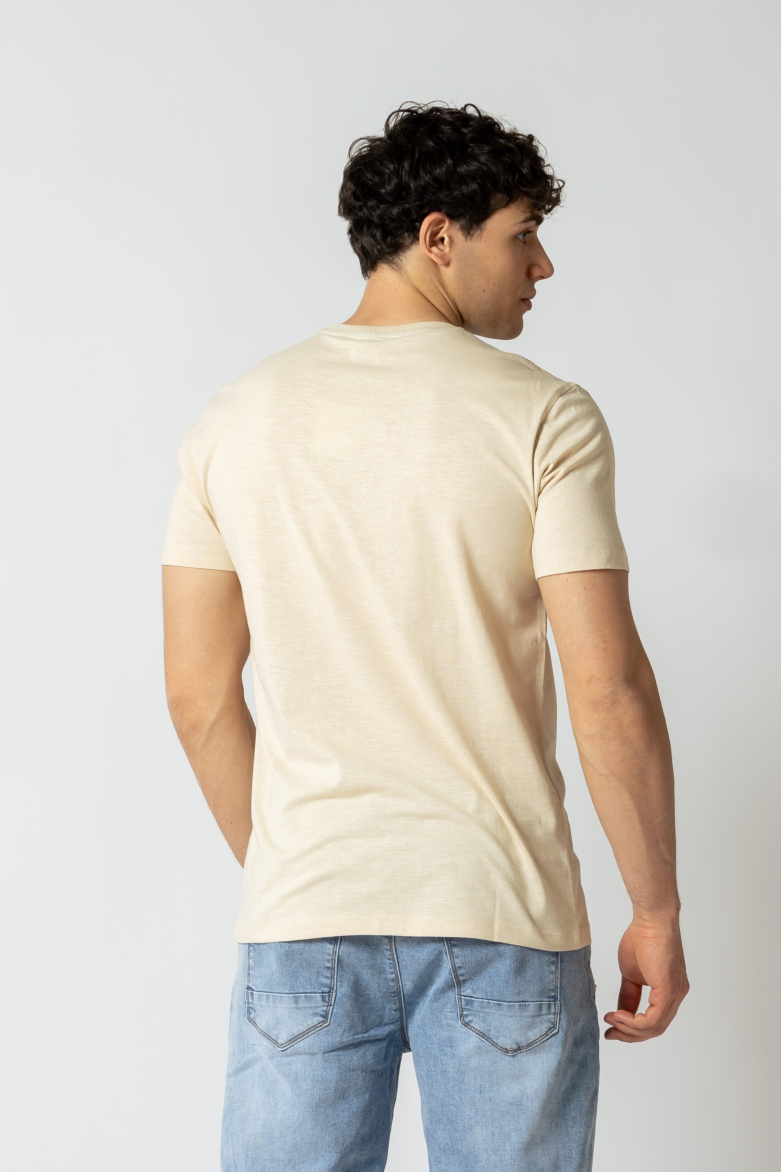 T-Shirt con inserto effetto chambray |Colore:Beige
