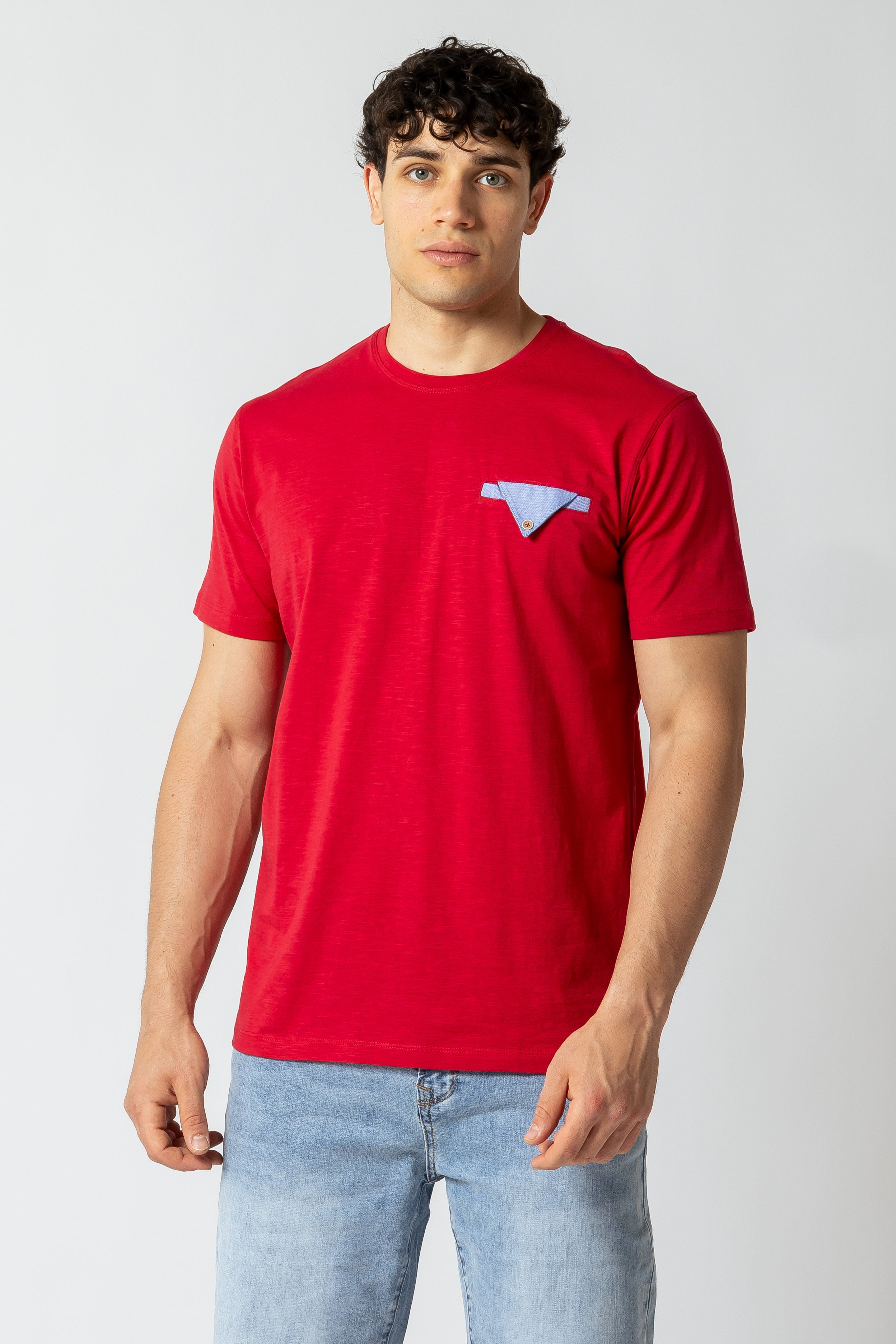 T-Shirt con inserto effetto chambray |Colore:Corallo