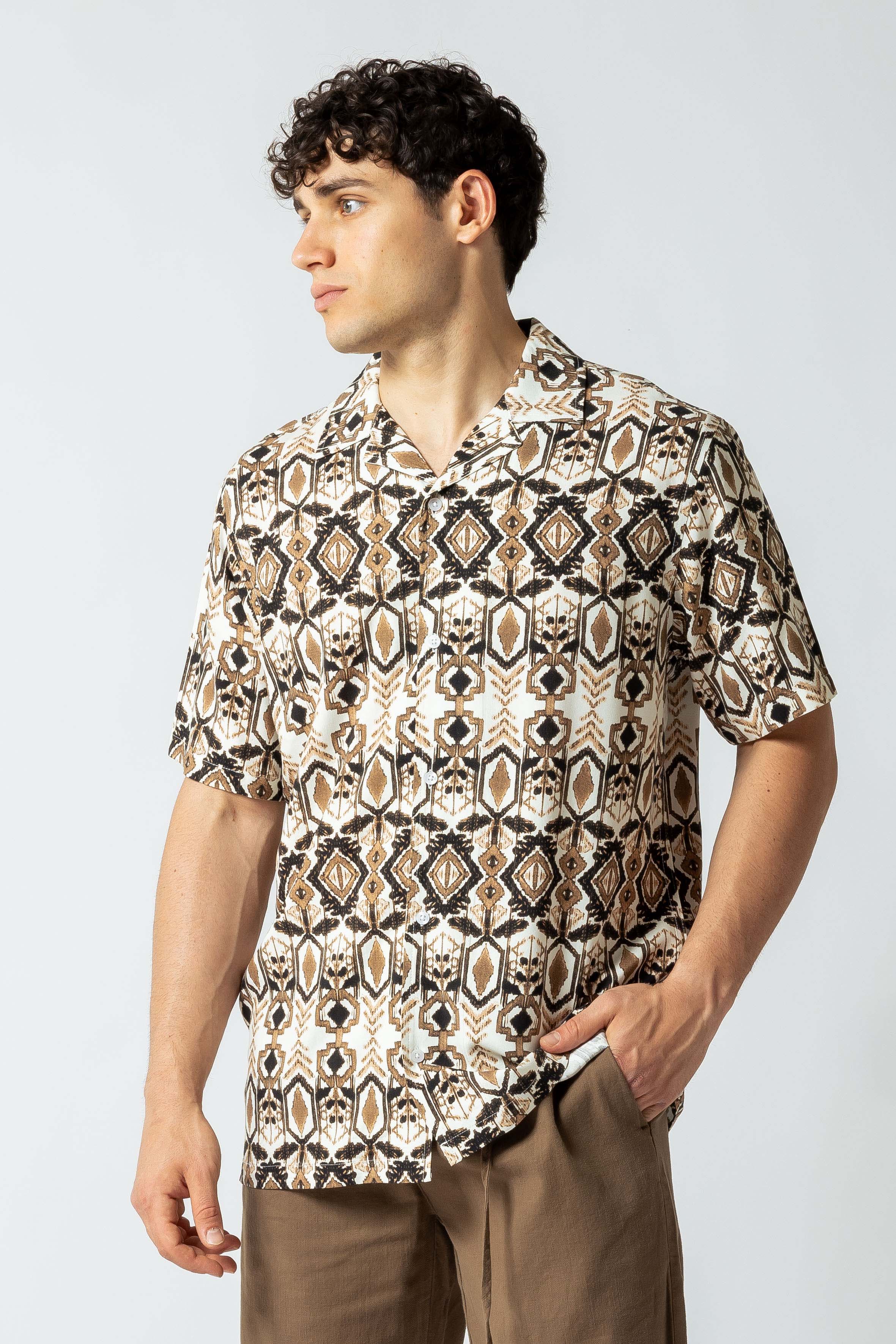 Camicia con stampa azteca|Colore:Seppia