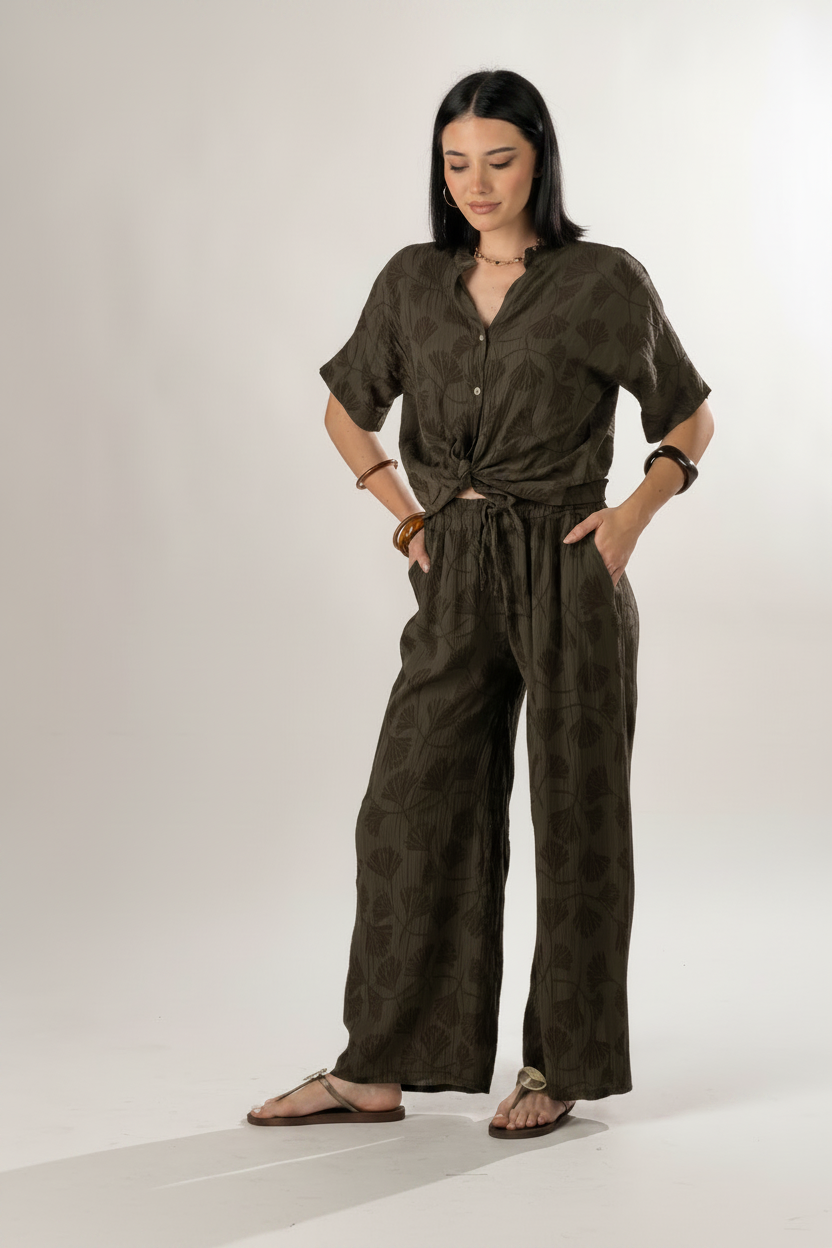 Camicia in tessuto strutturato|Colore:Marrone