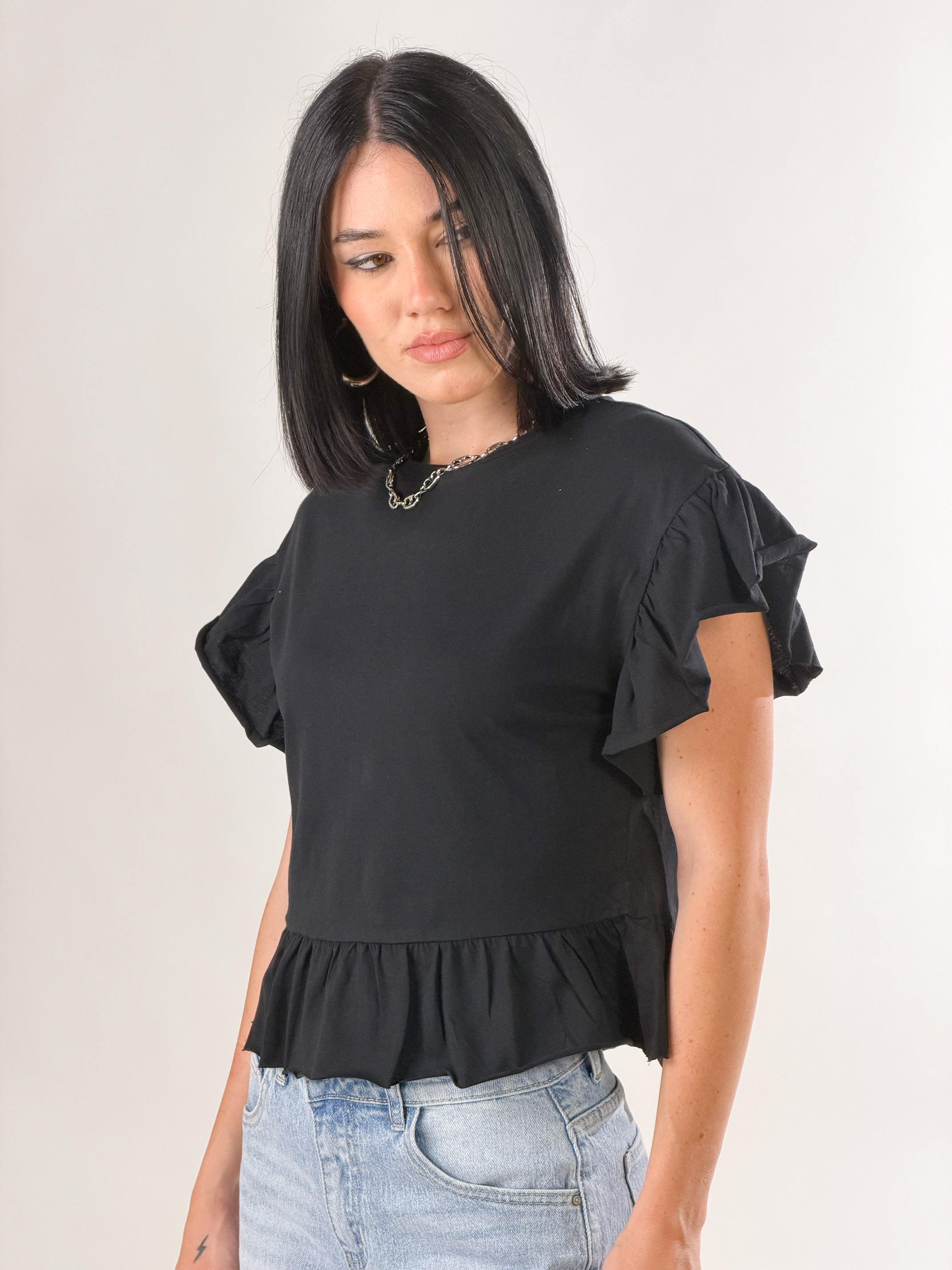 T-Shirt rouches|Colore:Nero