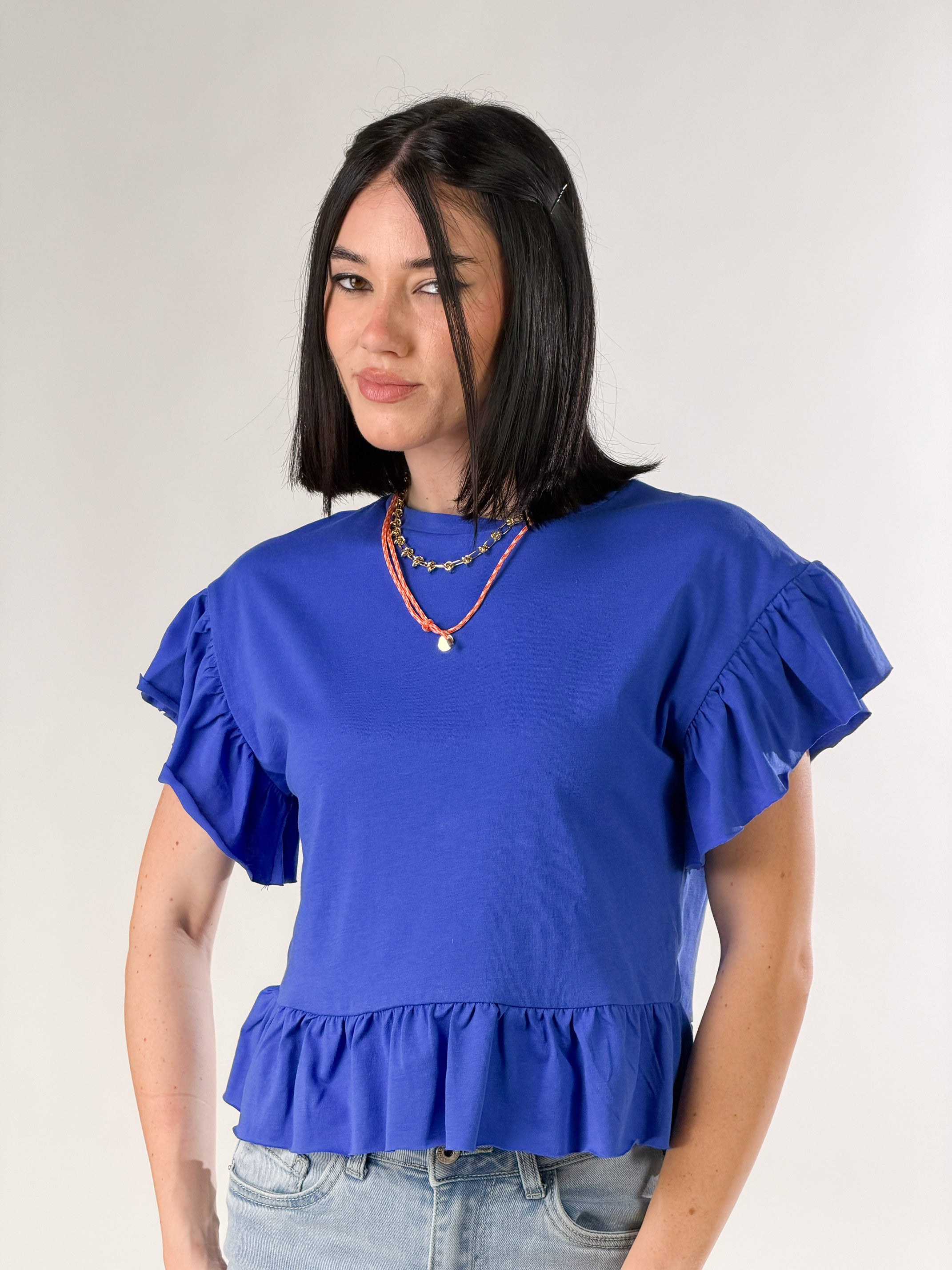 T-Shirt rouches|Colore:Blu royal