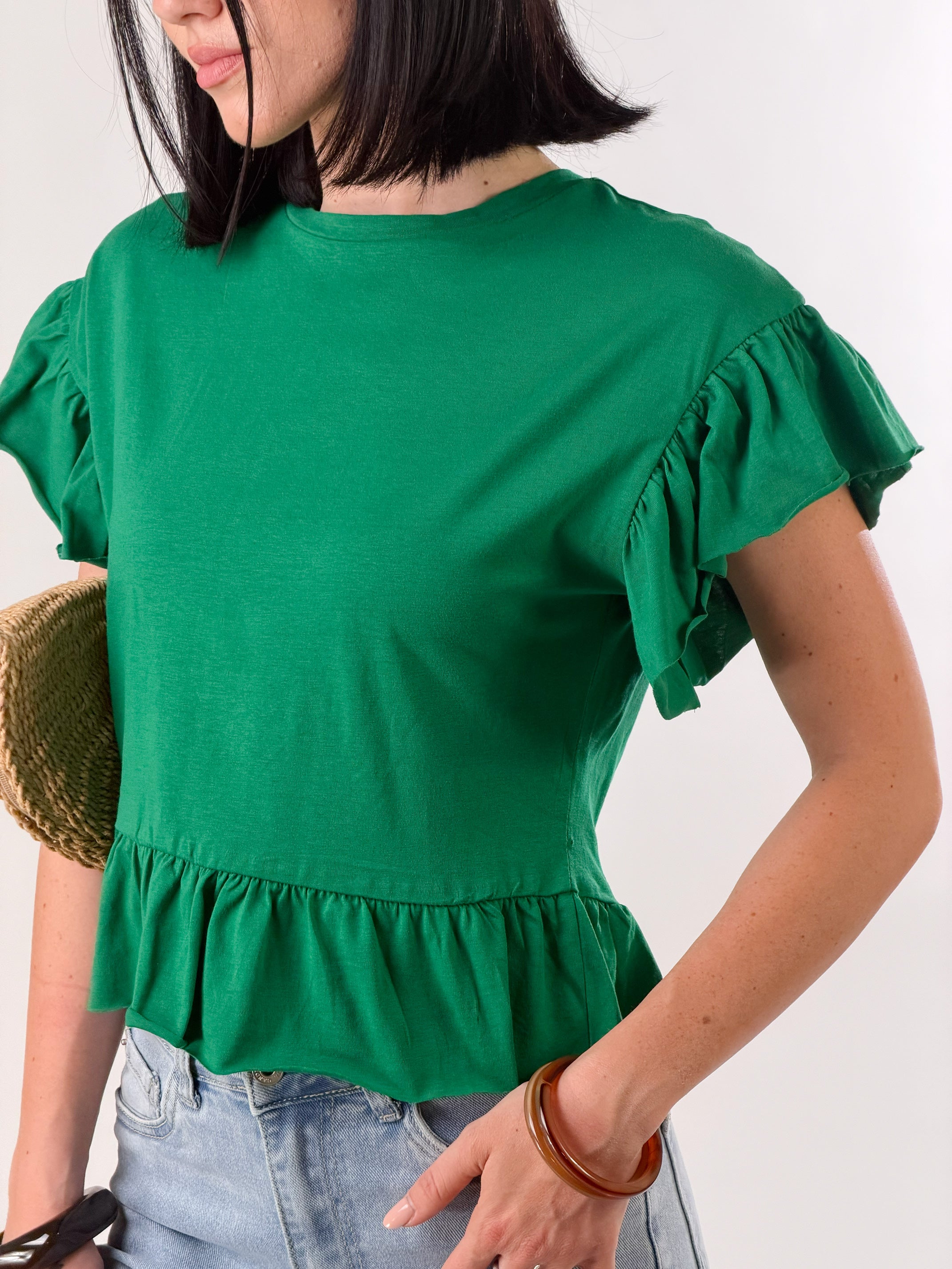 T-Shirt rouches|Colore:Smeraldo