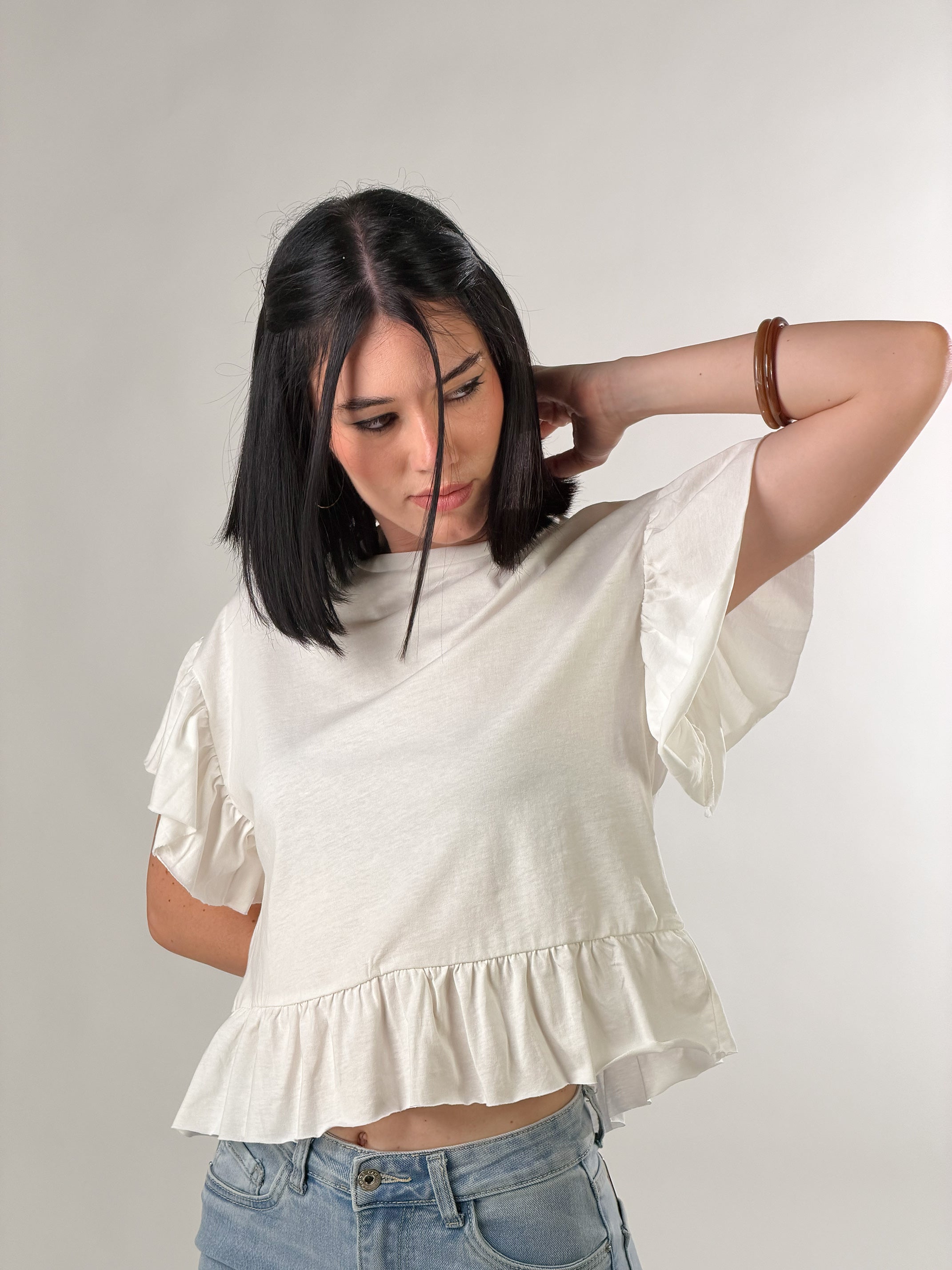 T-Shirt rouches|Colore:Bianco latte