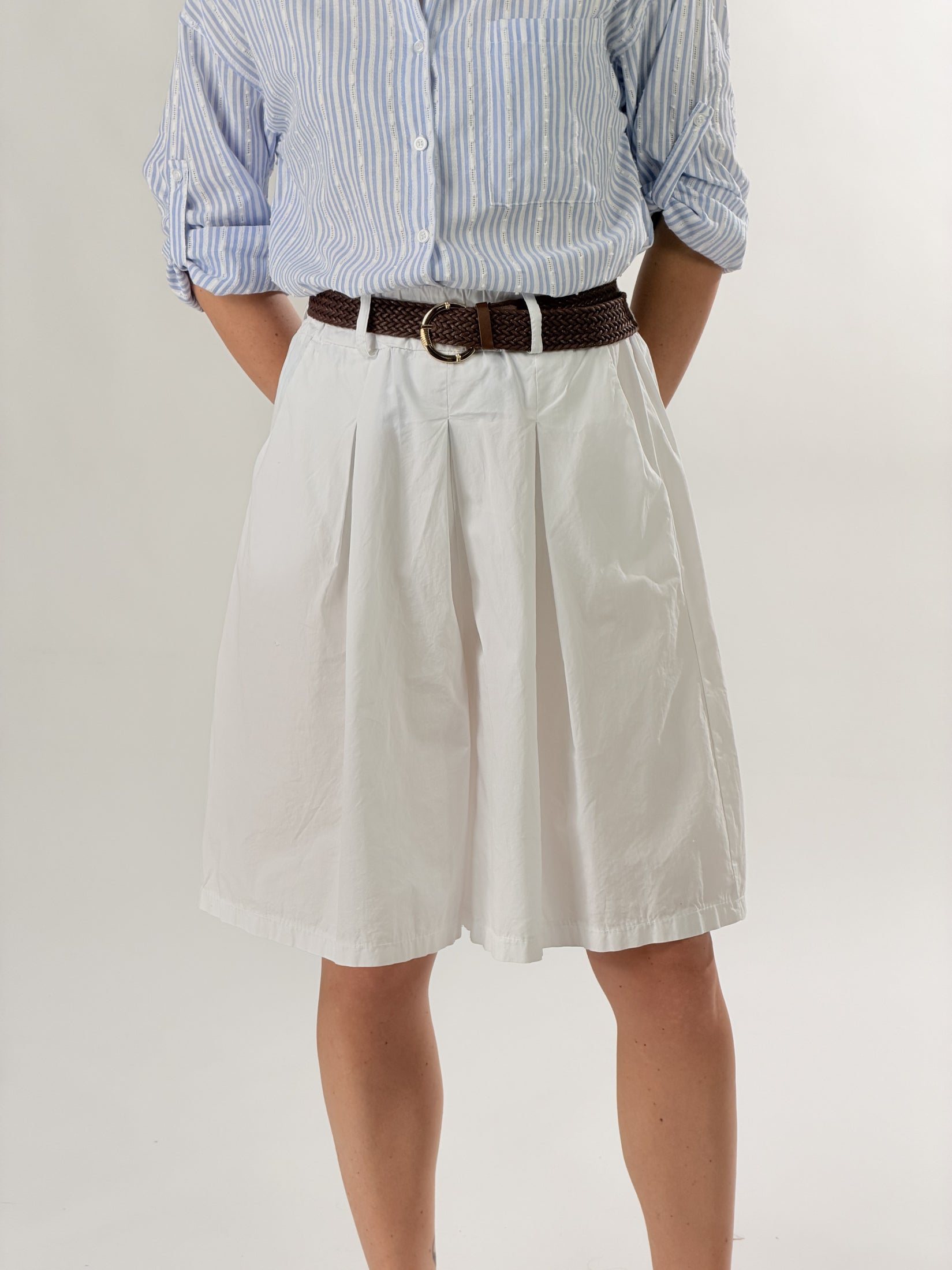 Bermuda con cintura intrecciata|Colore:Bianco