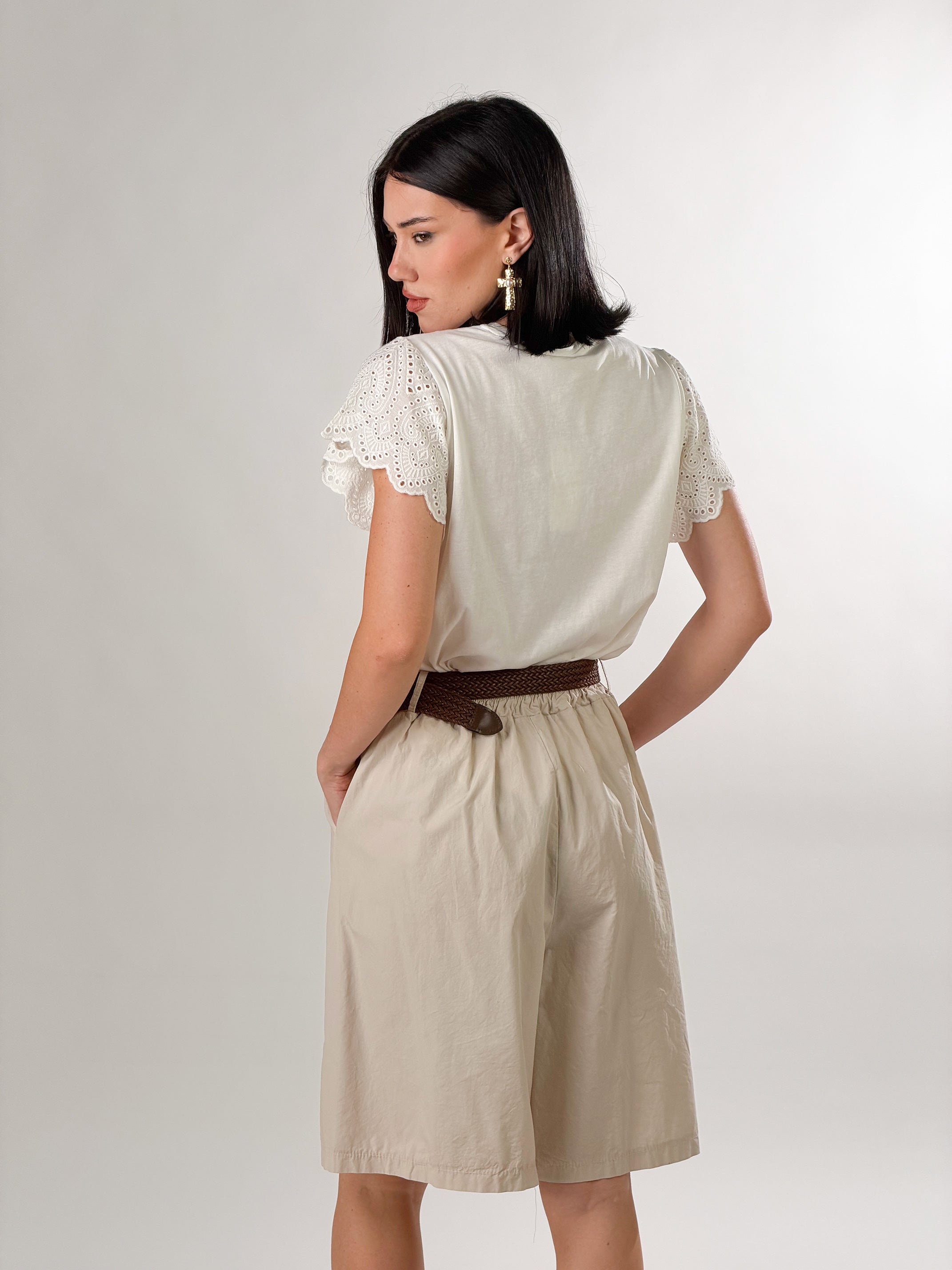 Bermuda con cintura intrecciata|Colore:Beige